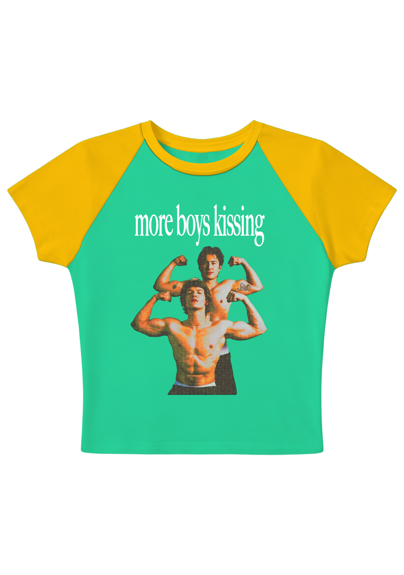 More Boy Kissing Graphic Y2K Baby Tee