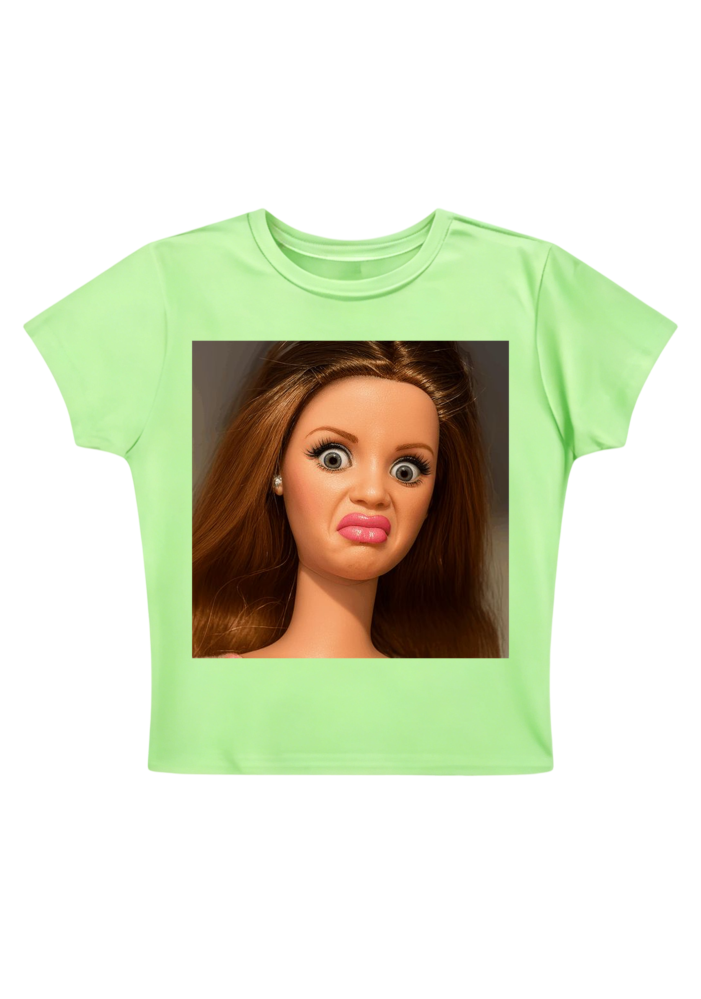 Funny Barbie Doll Pout Face Y2K Baby Tee