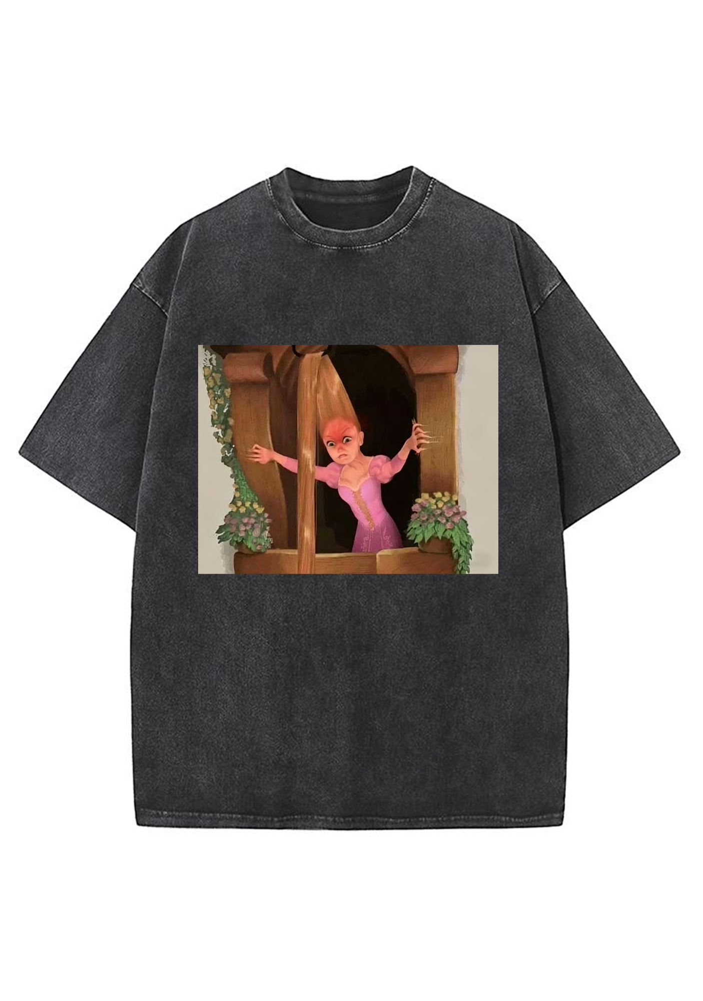 Funny Tangled Rapunzel Hair Tug Face Meme Washed Tee