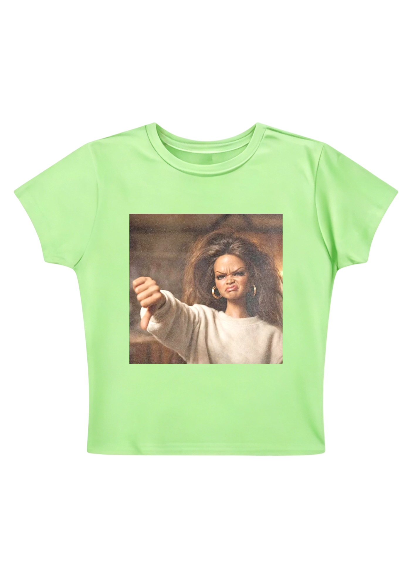 Rihanna Doll Thumbs Down Meme Y2K Baby Tee