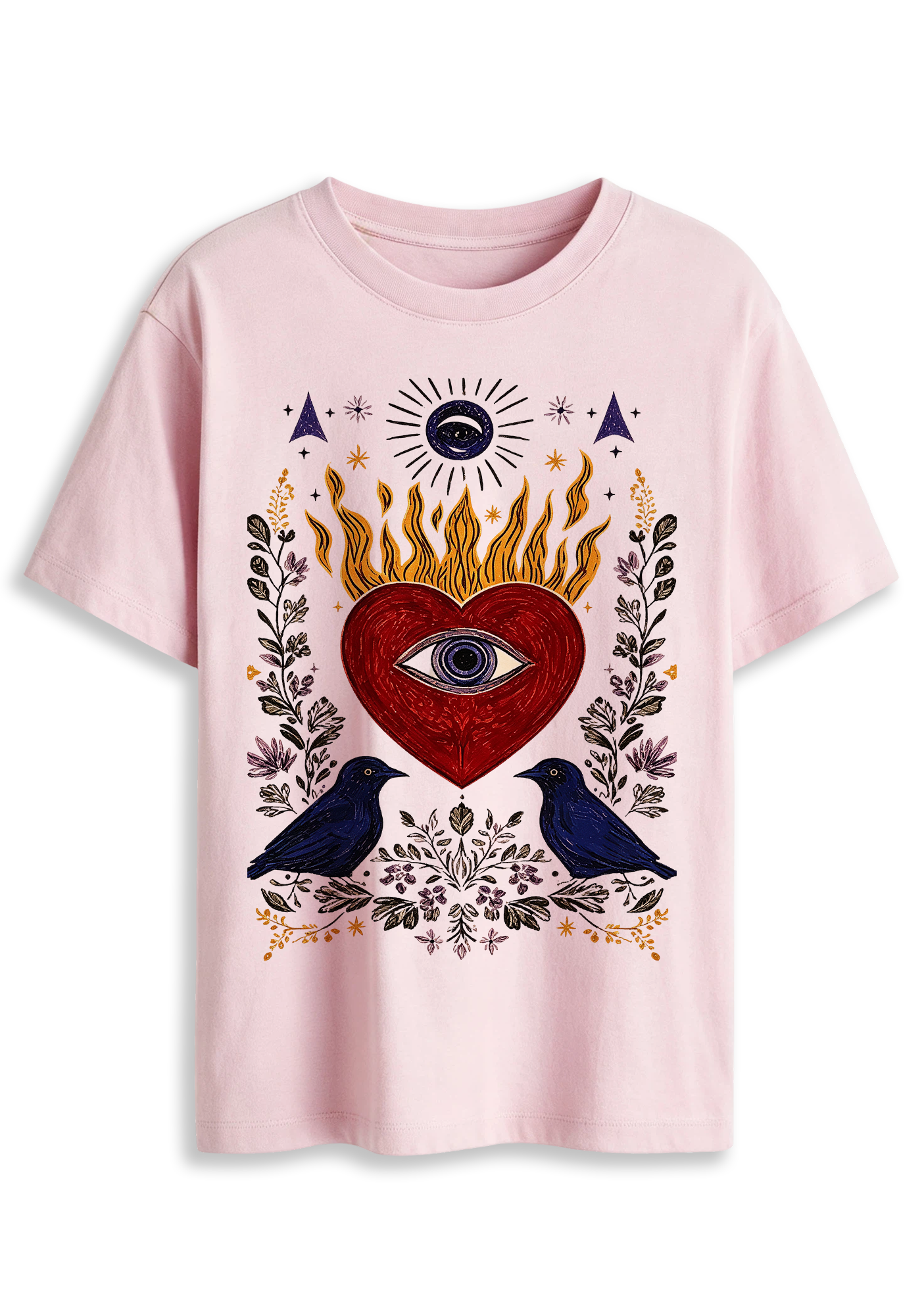 Mystical Sacred Heart With Eye Crow Graphic T-Shirt