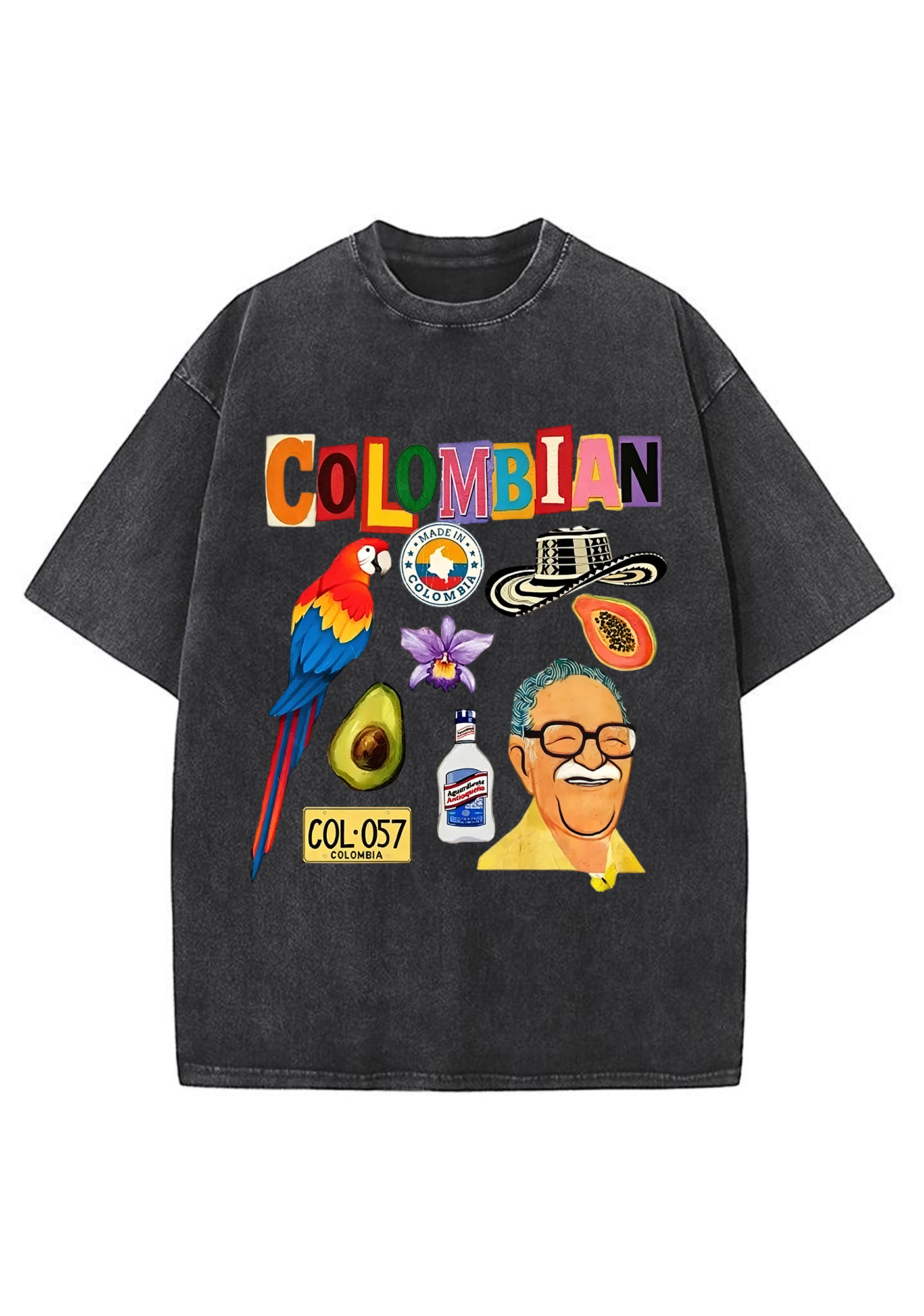 Colombian Culture Collage Graphic Washed Tee