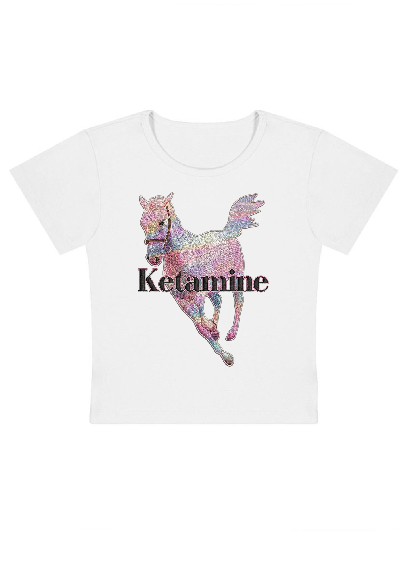 Ketamine Embroidery Y2K Baby Tee