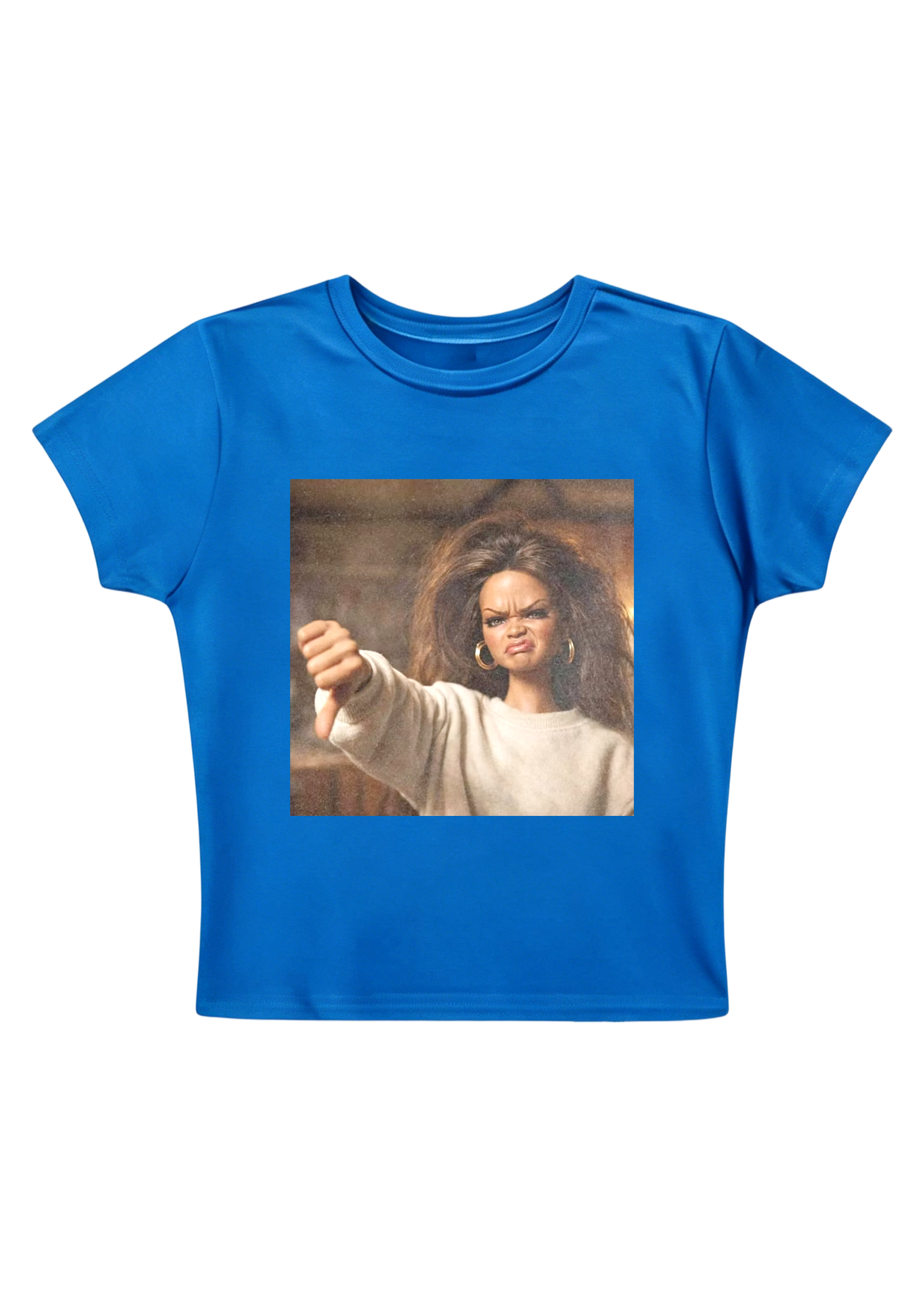 Rihanna Doll Thumbs Down Meme Y2K Baby Tee