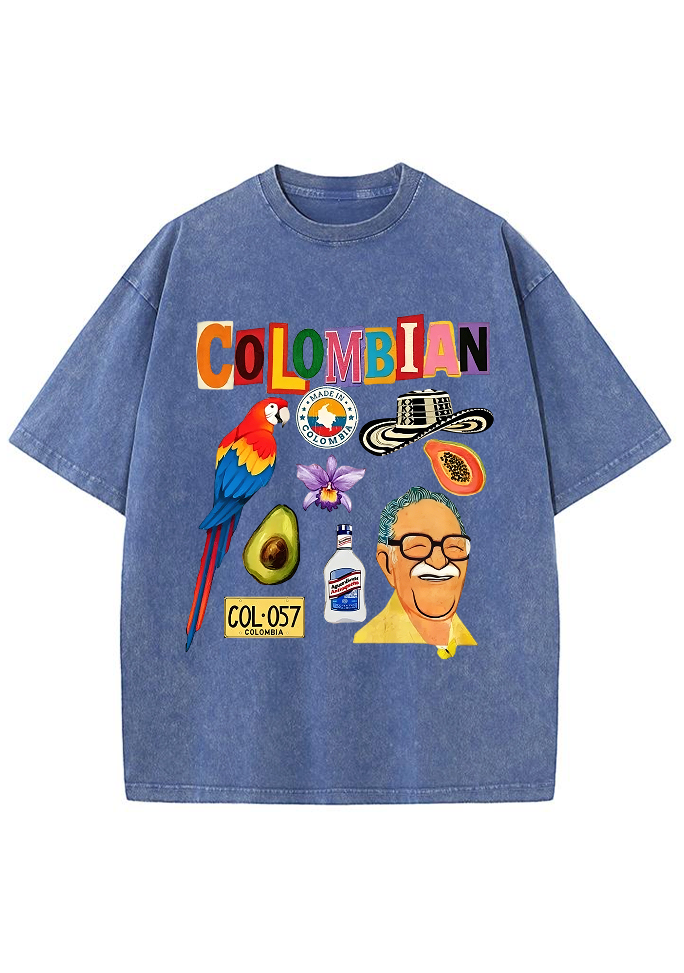 Colombian Culture Collage Graphic Washed Tee