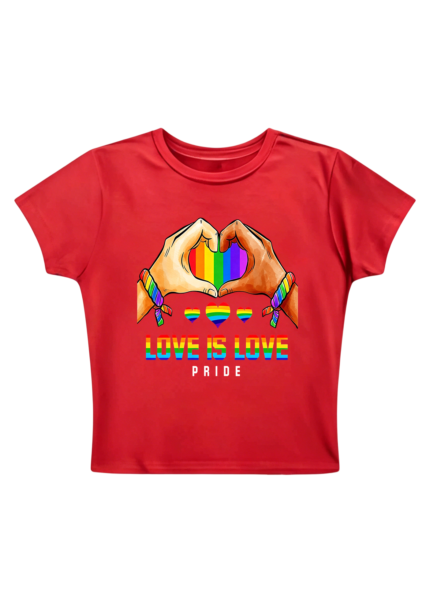 Love Is Love Pride Rainbow Hand Heart Y2K Baby Tee