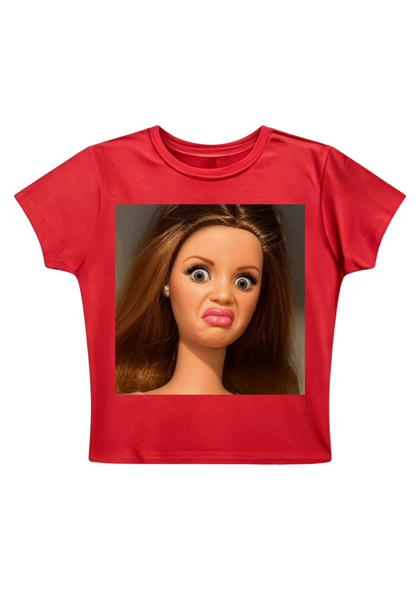 Funny Barbie Doll Pout Face Y2K Baby Tee