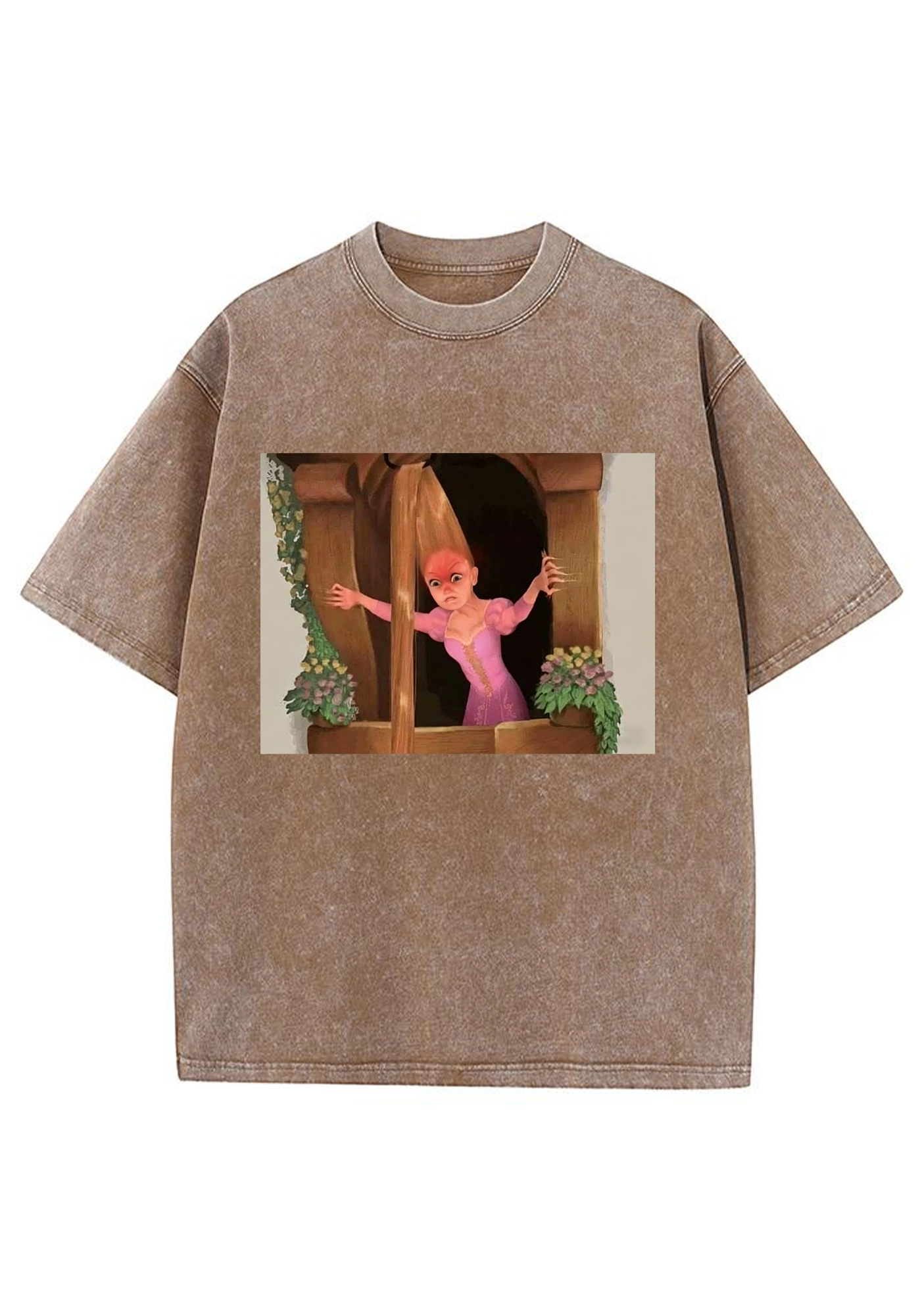 Funny Tangled Rapunzel Hair Tug Face Meme Washed Tee