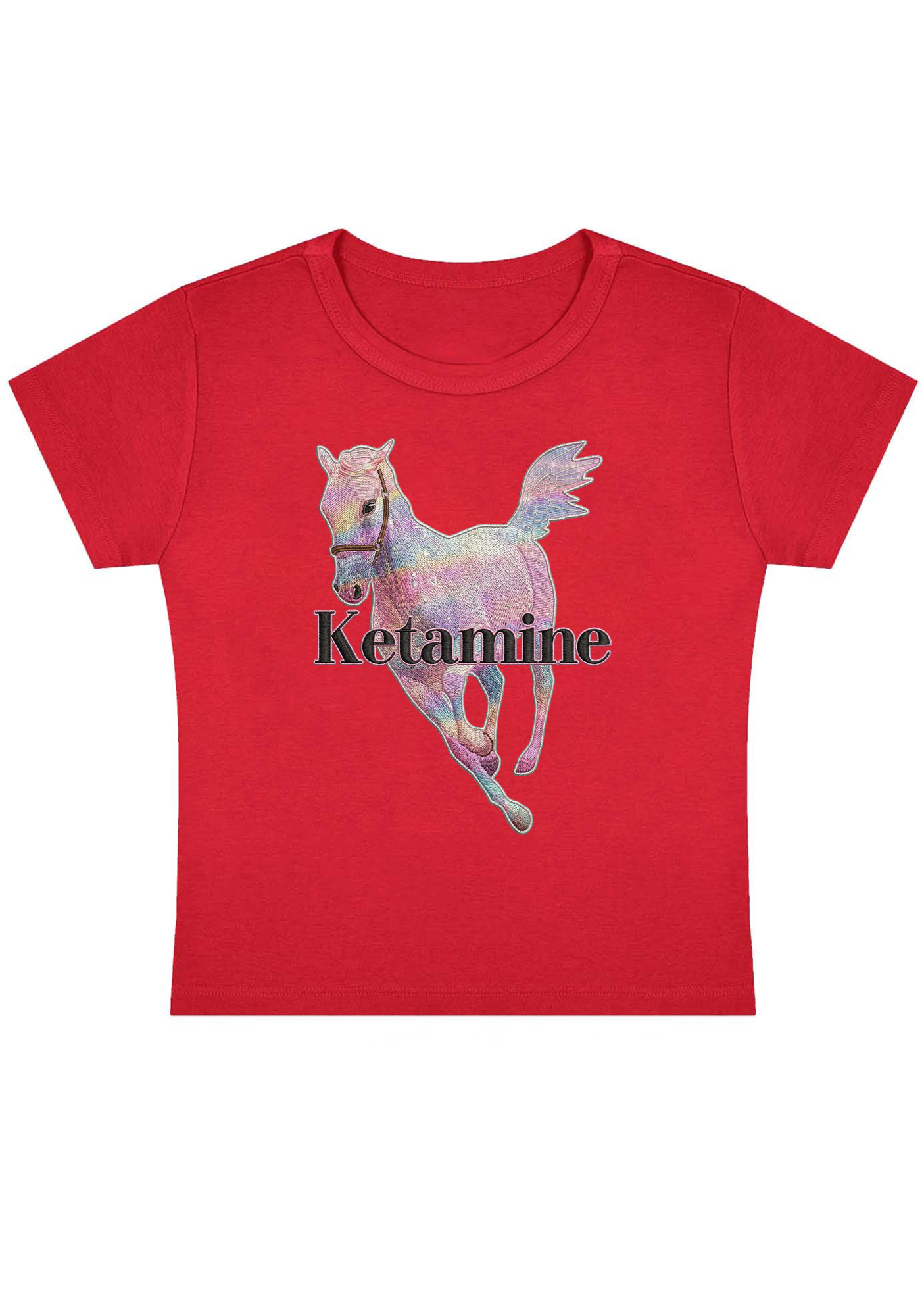 Ketamine Embroidery Y2K Baby Tee