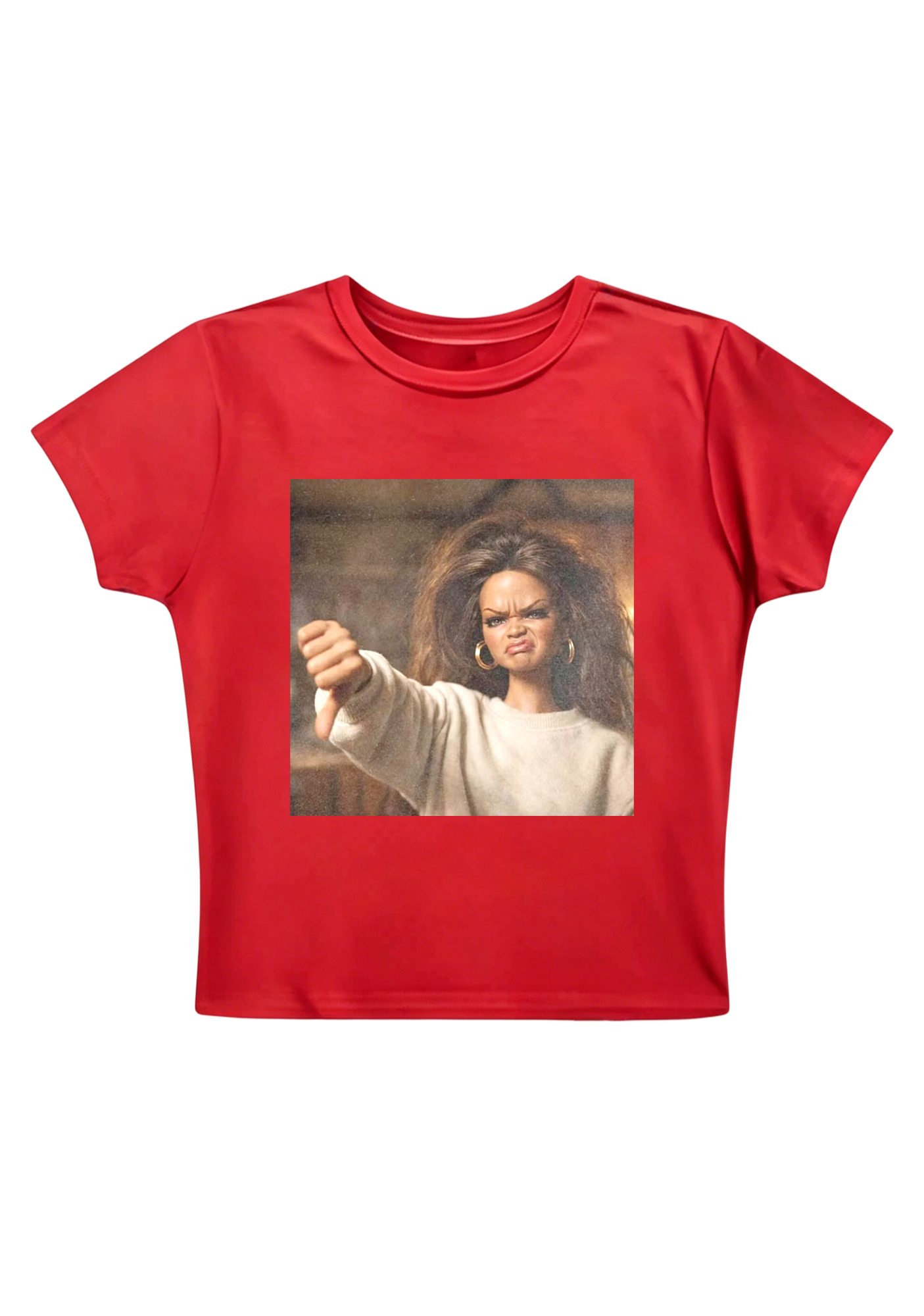 Rihanna Doll Thumbs Down Meme Y2K Baby Tee