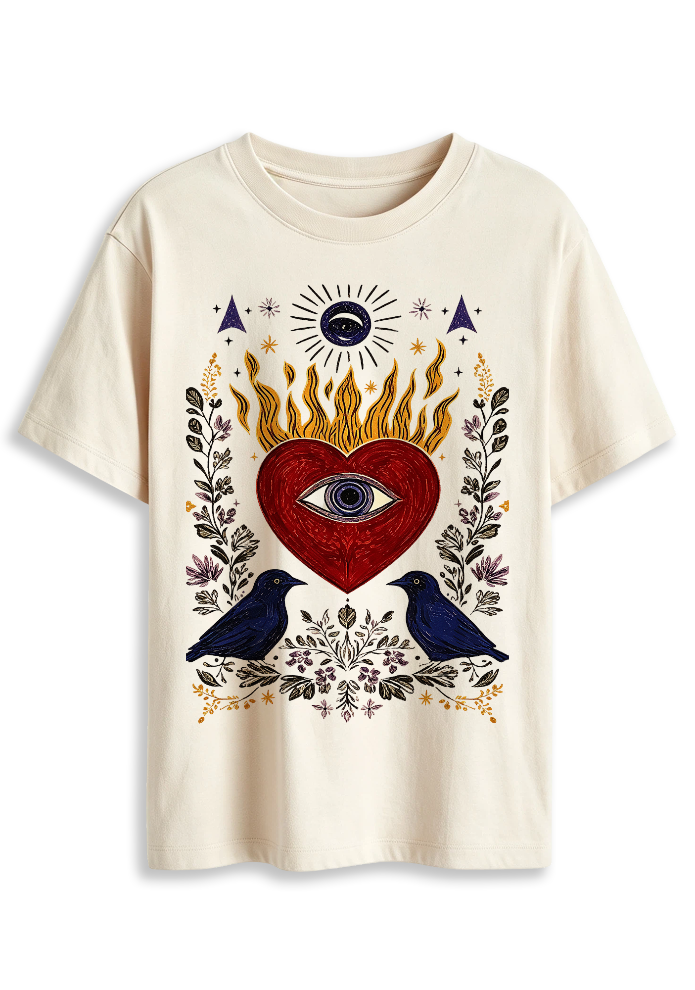 Mystical Sacred Heart With Eye Crow Graphic T-Shirt