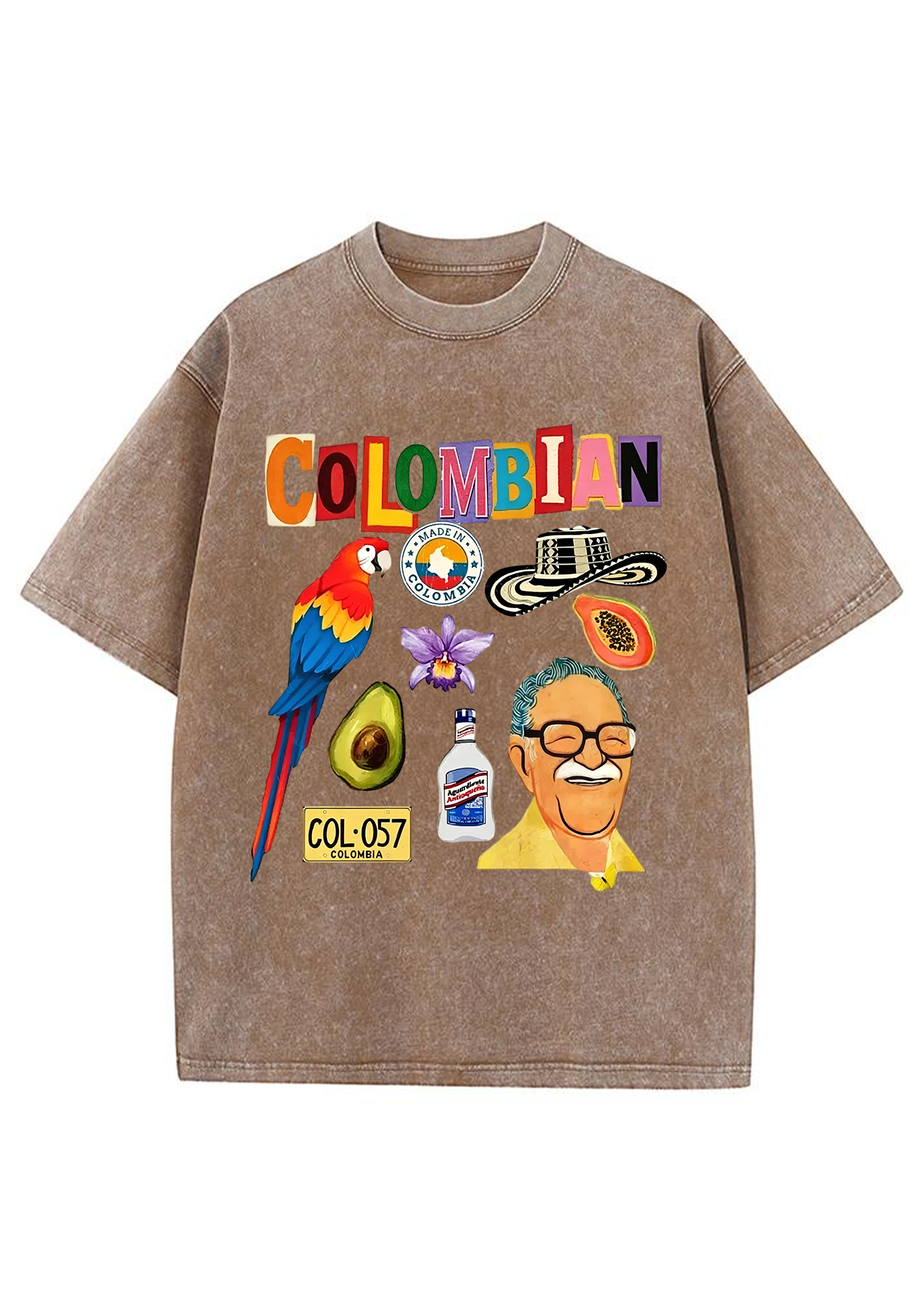 Colombian Culture Collage Graphic Washed Tee