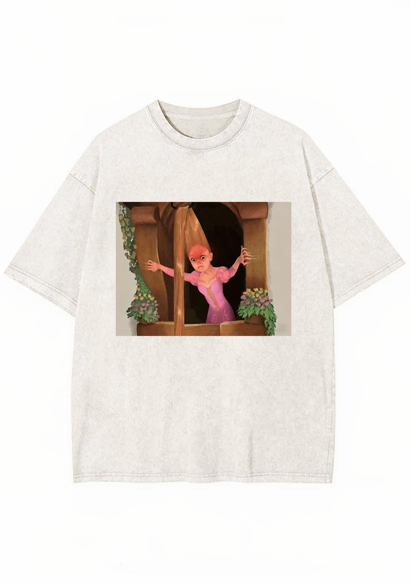 Funny Tangled Rapunzel Hair Tug Face Meme Washed Tee