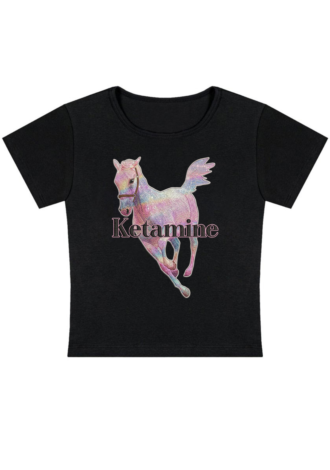 Ketamine Embroidery Y2K Baby Tee