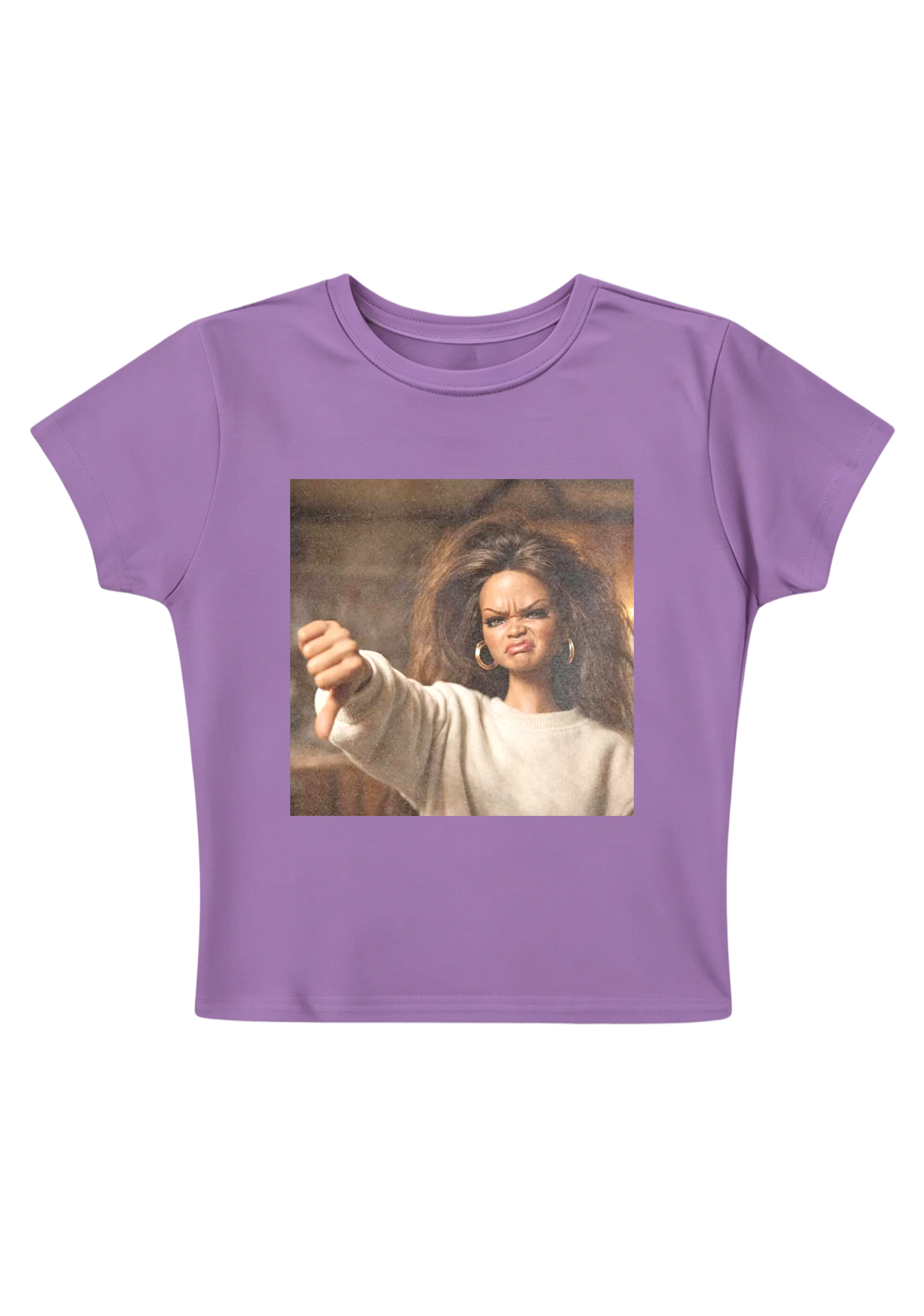 Rihanna Doll Thumbs Down Meme Y2K Baby Tee