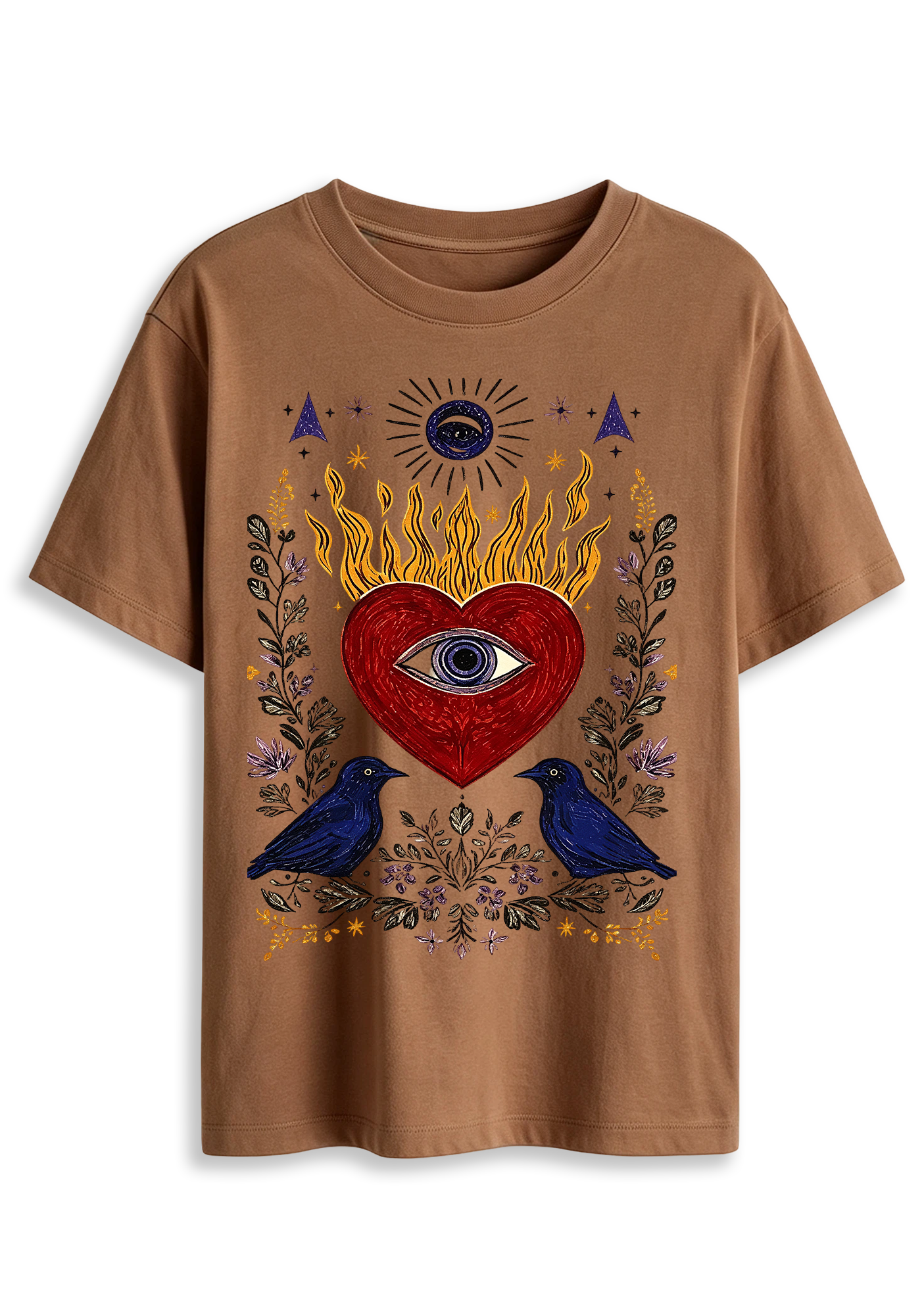 Mystical Sacred Heart With Eye Crow Graphic T-Shirt