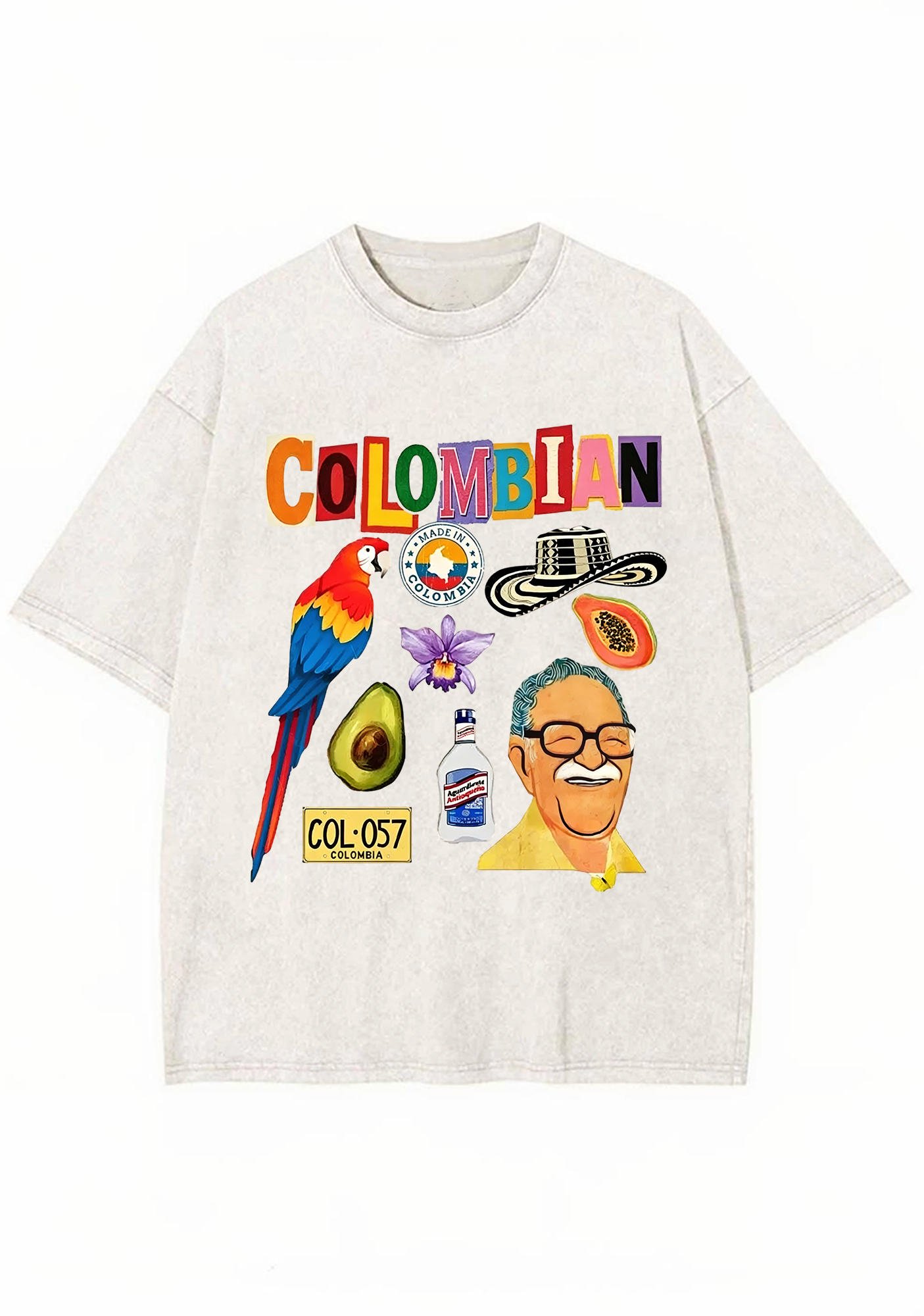 Colombian Culture Collage Graphic Washed Tee