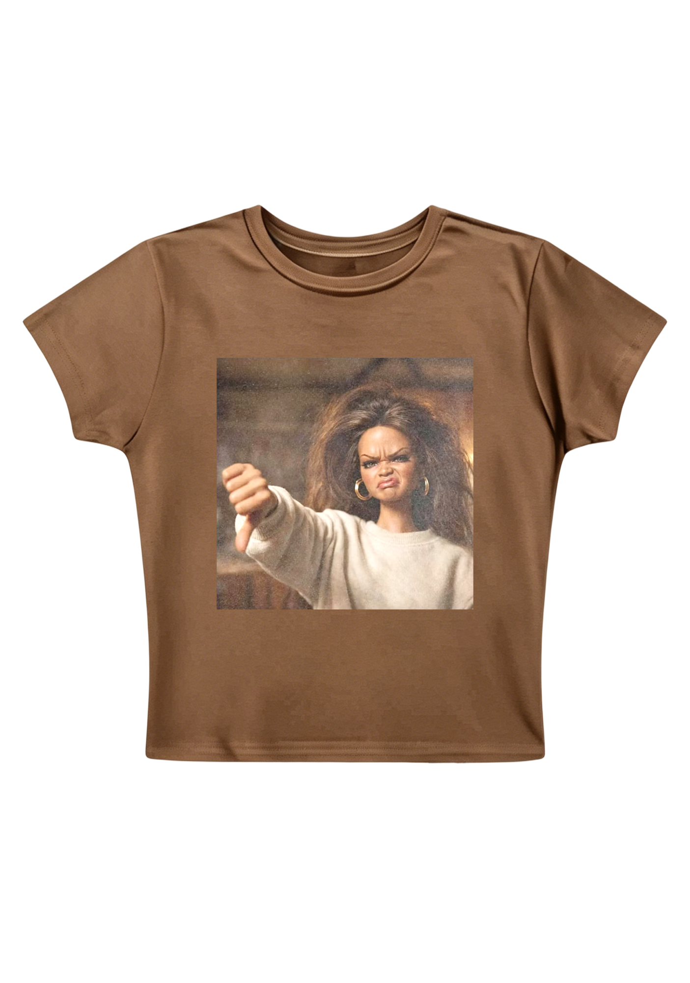 Rihanna Doll Thumbs Down Meme Y2K Baby Tee