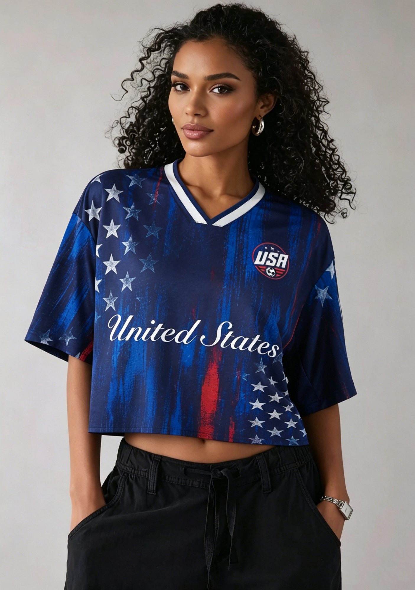  Retro USA Stars & Stripes Cropped Mesh Jersey Shirt