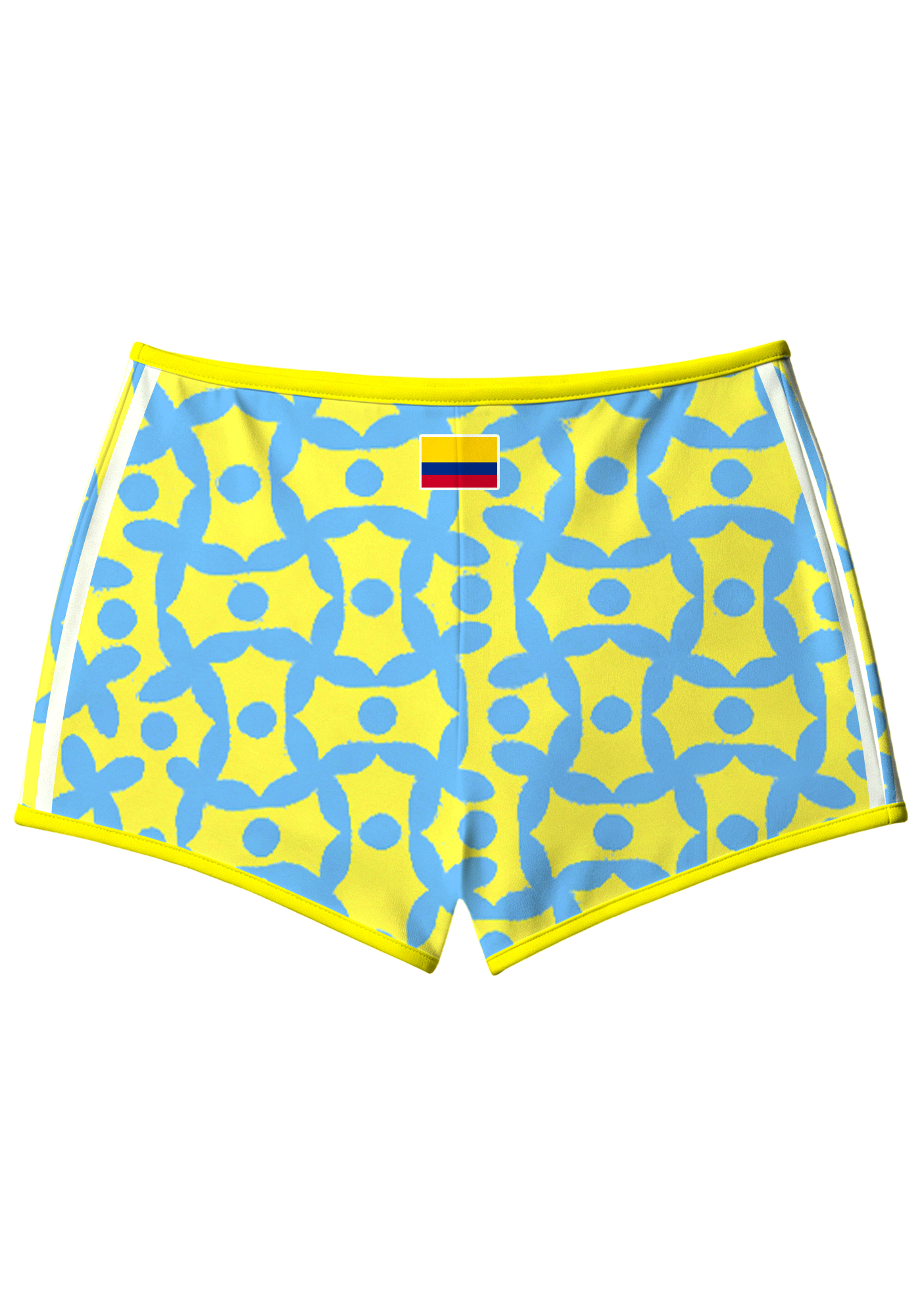 Yellow Base Blue Geometric Tile Print No.10 Sport Shorts
