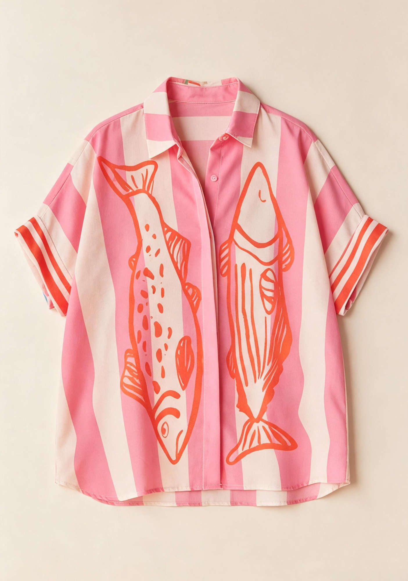 Abstract Fish Art Print Button Up Shirt