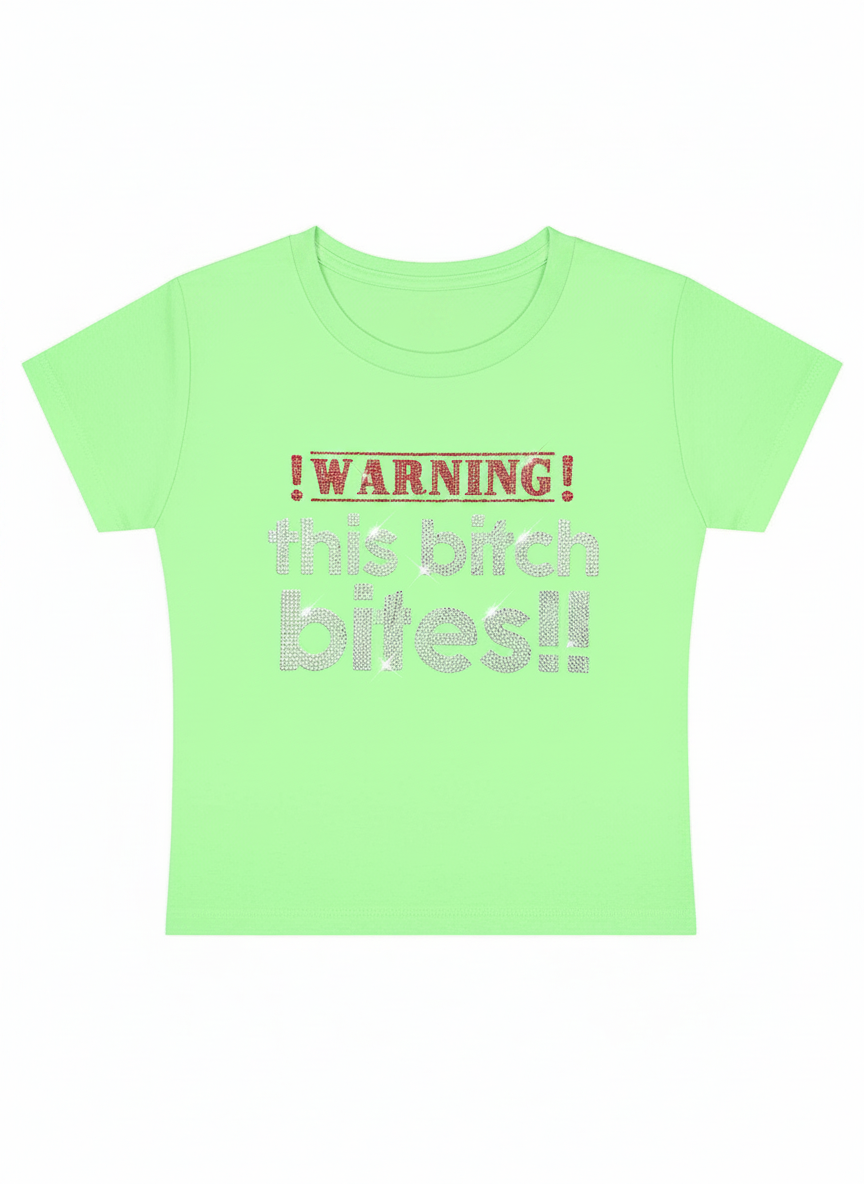 Warning This Bixxh Y2K Baby Tee