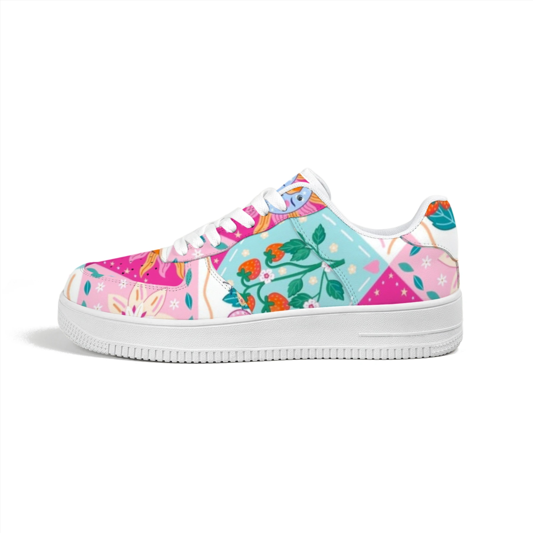 Full Printed Heart Sun Floral Low Top Sneakers