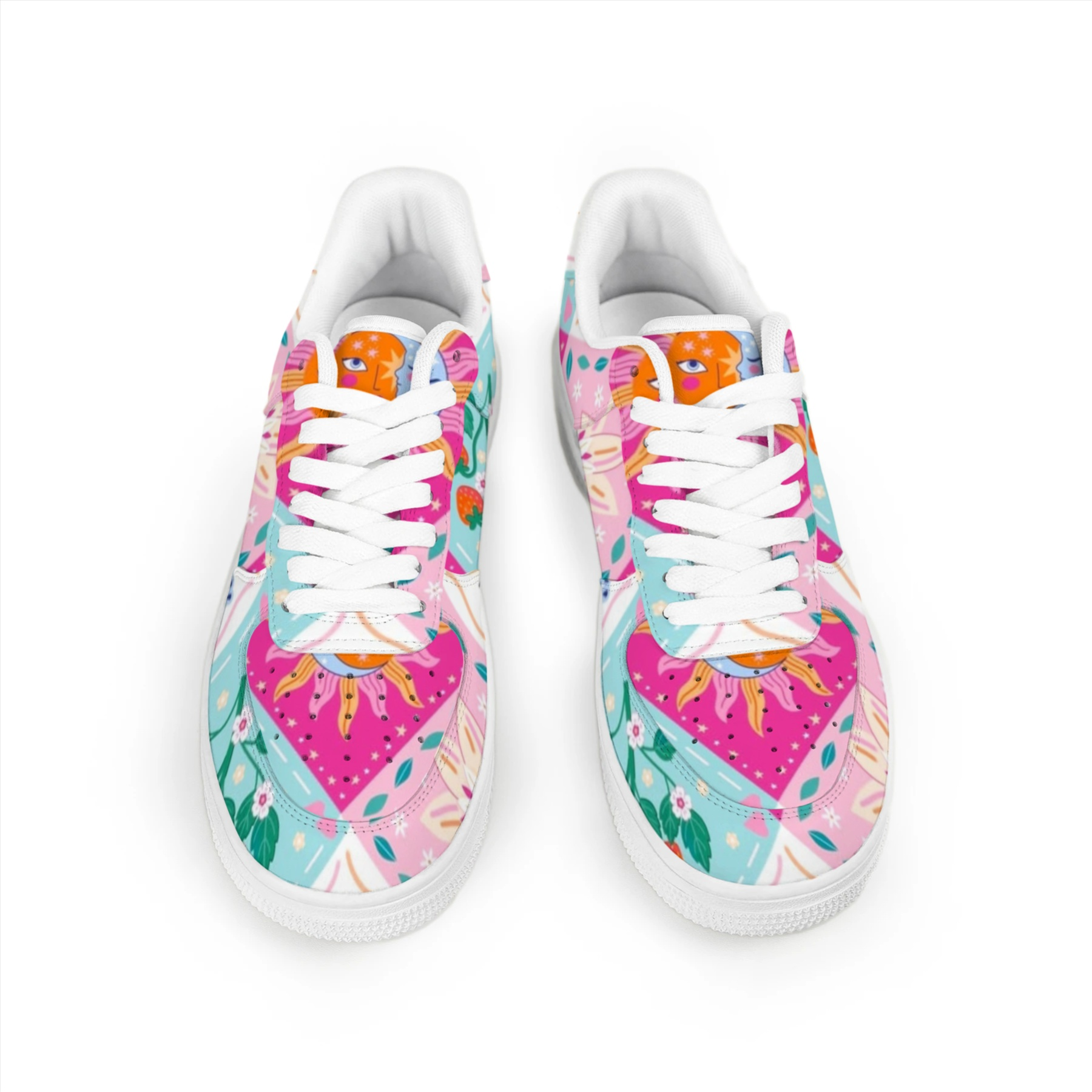 Full Printed Heart Sun Floral Low Top Sneakers