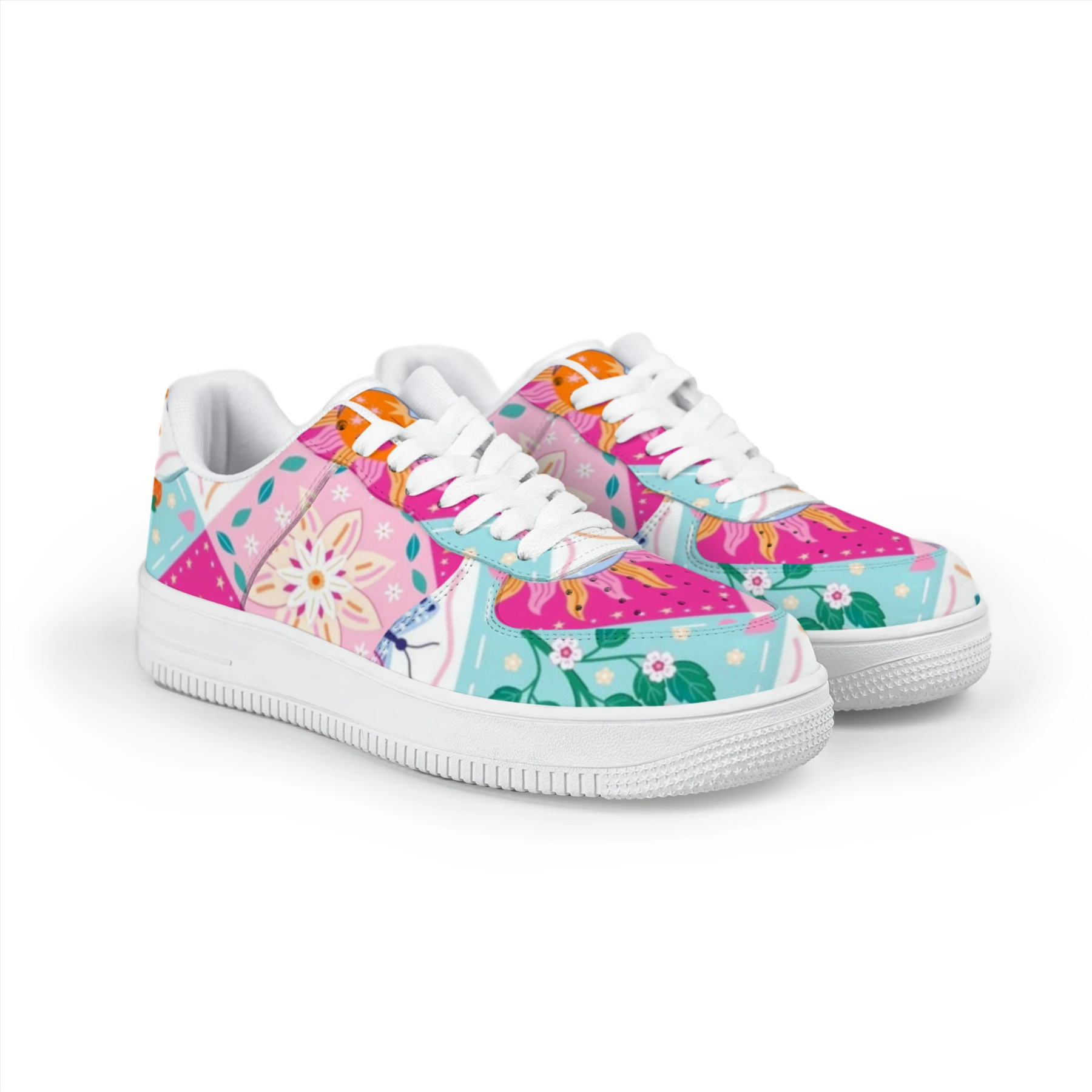 Full Printed Heart Sun Floral Low Top Sneakers