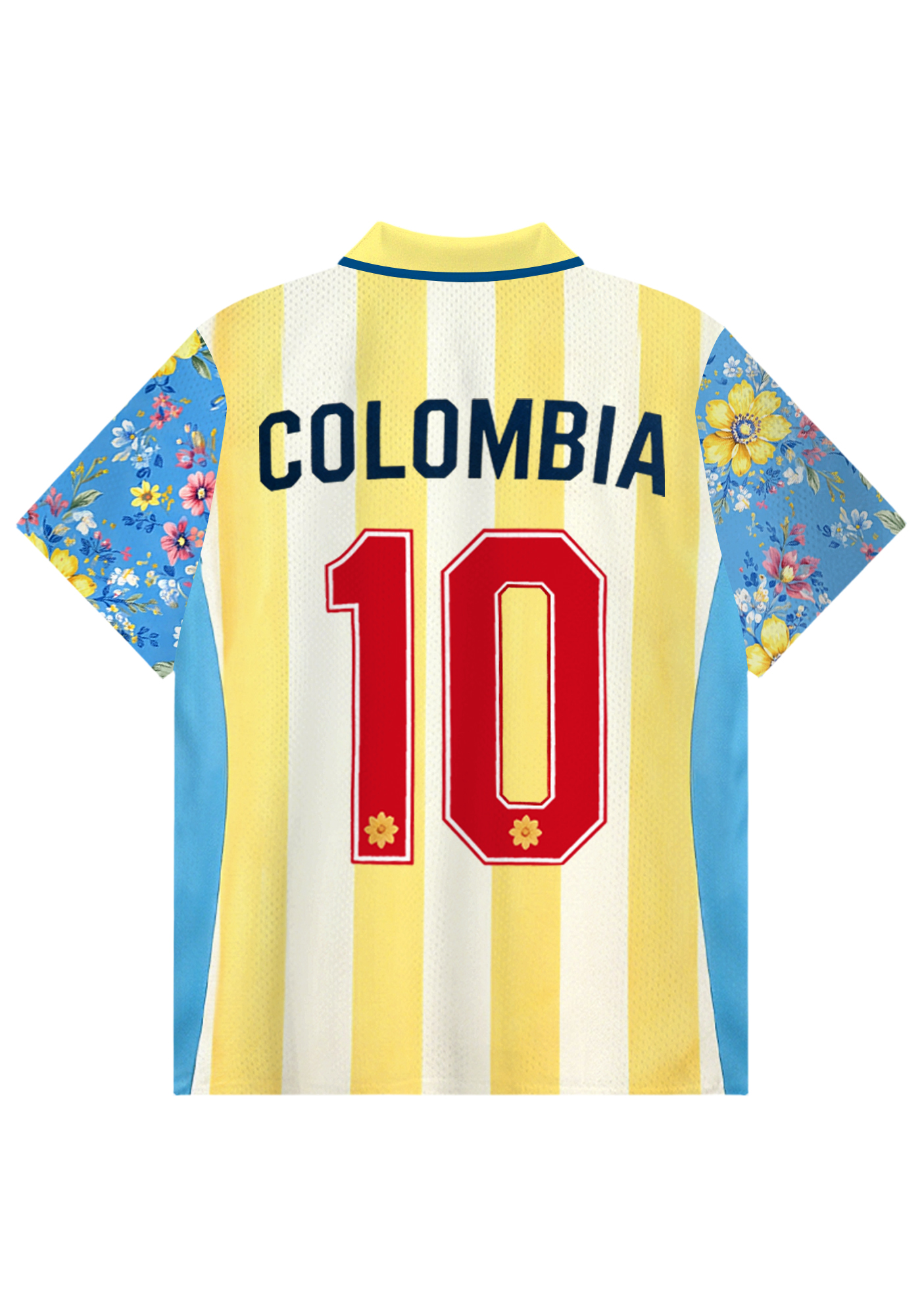 Colombia Floral Raglan Stripe Collared Soccer Jersey