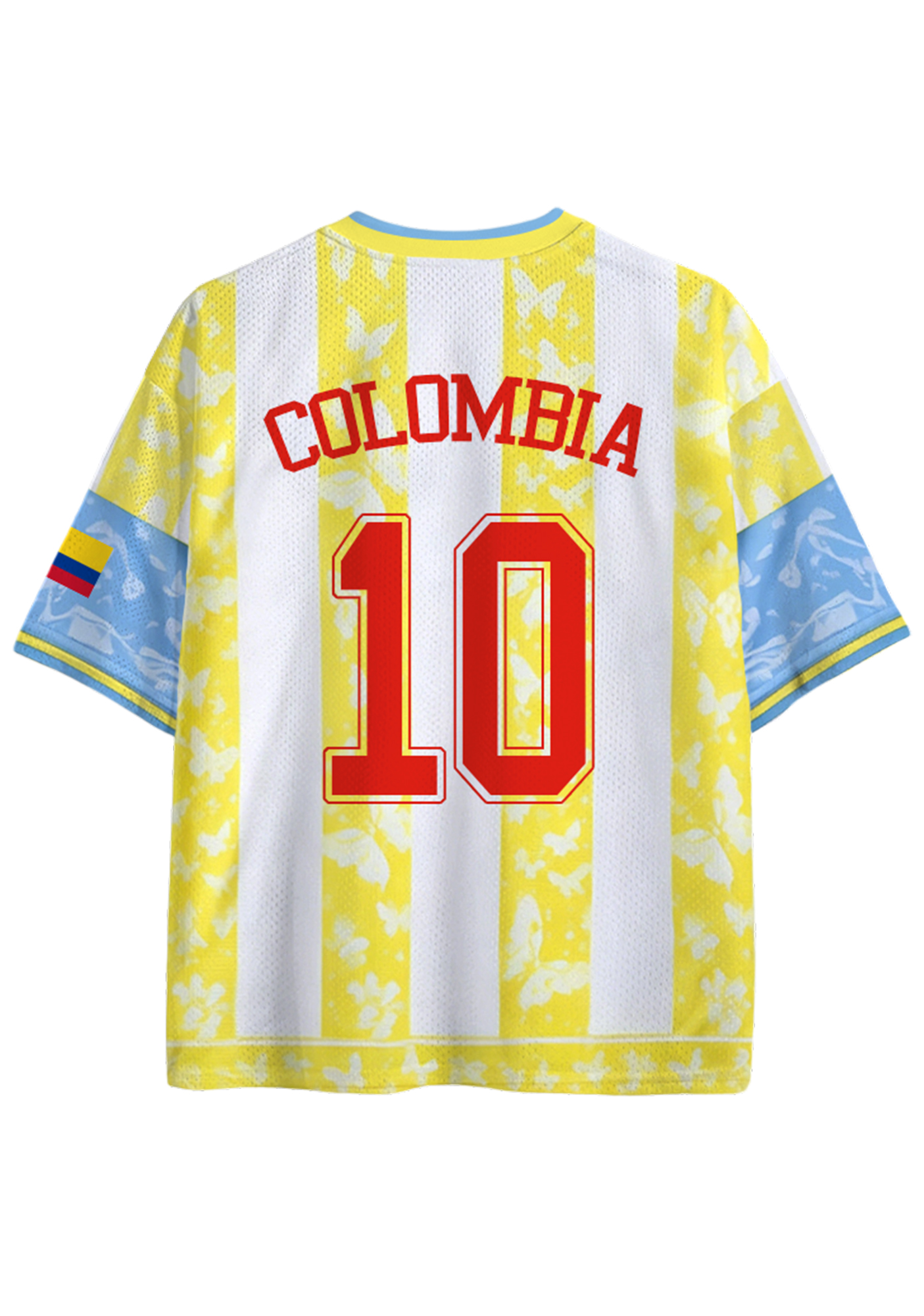 Colombia Butterfly Print Striped Mesh Jersey Shirts