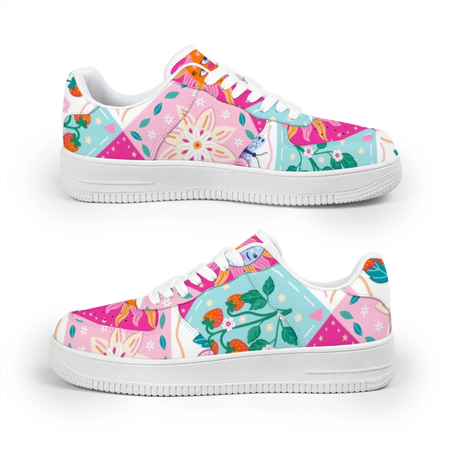 Full Printed Heart Sun Floral Low Top Sneakers