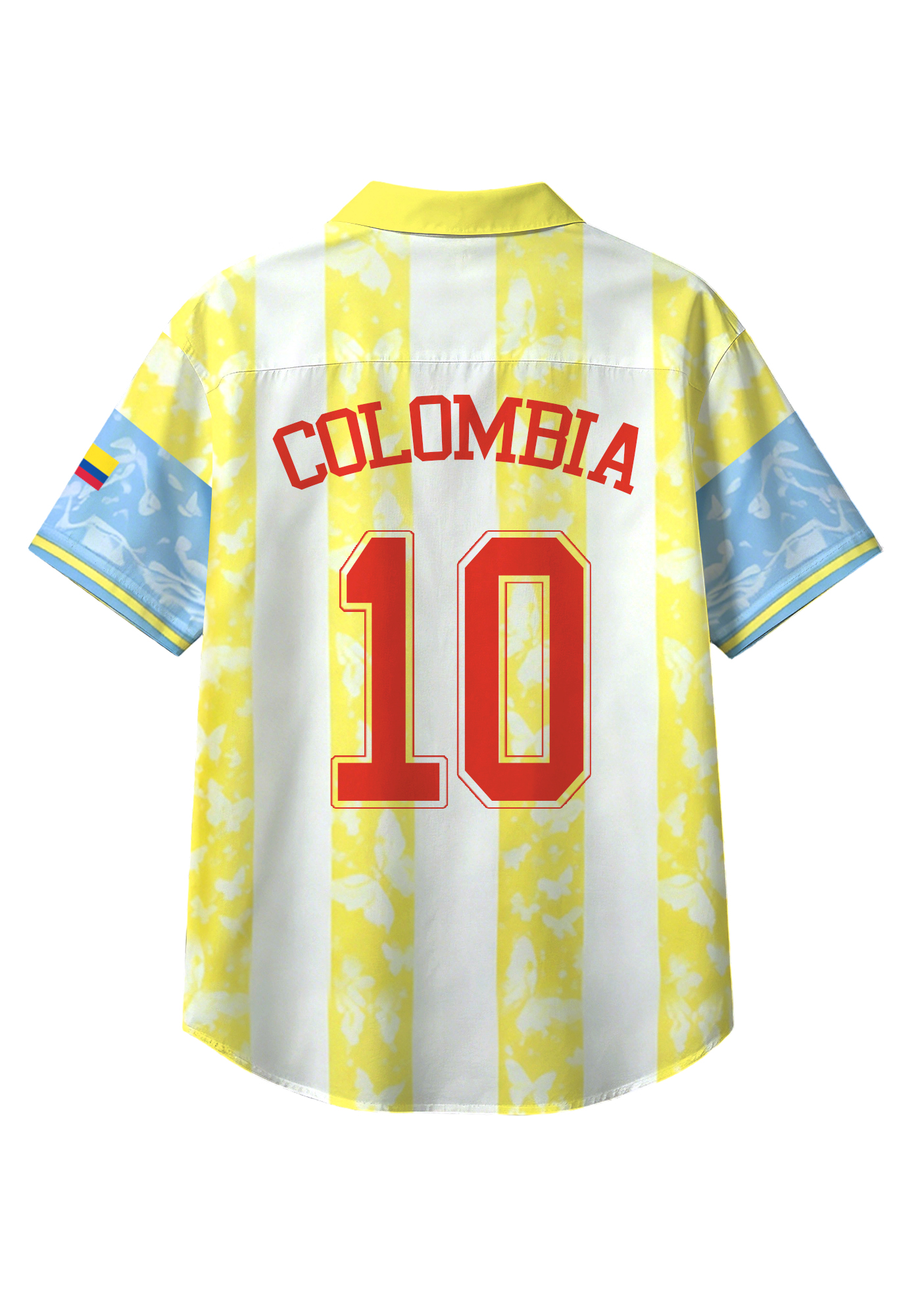 Colombia Butterfly Print Striped Button Up Hawaiian Shirt
