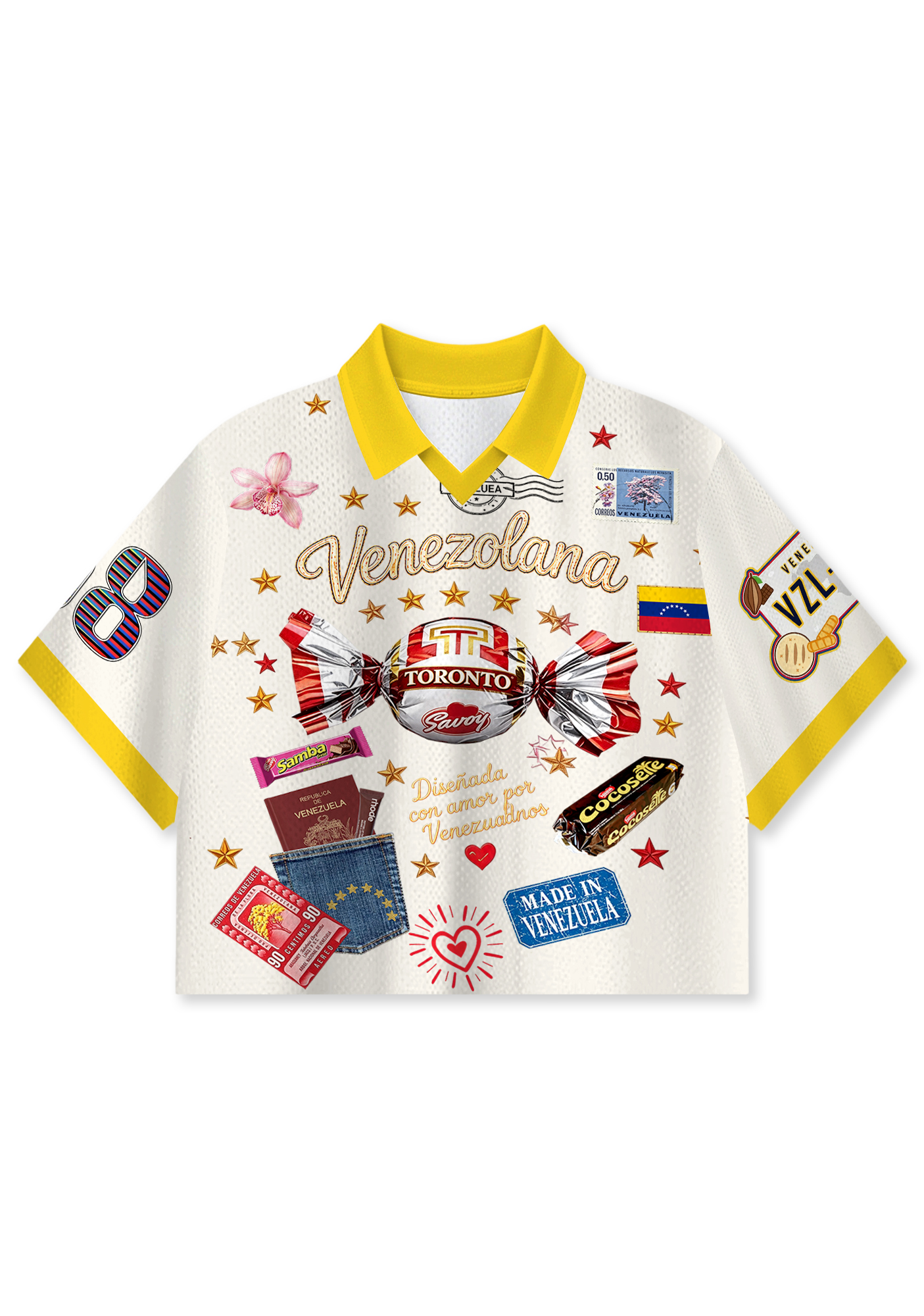 Venezolana Retro Candy Culture Collared Cropped Jersey Shirt