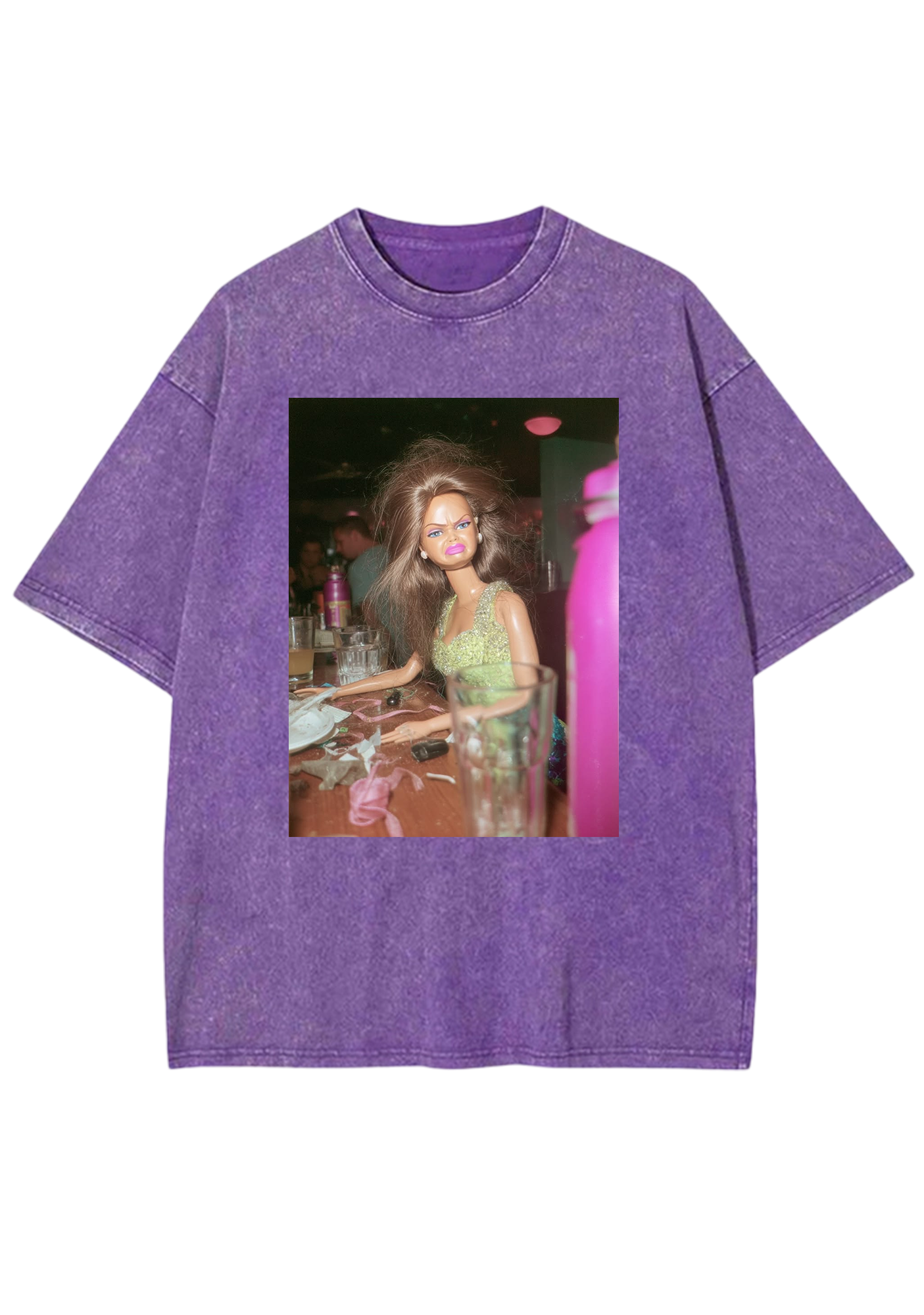 Post-Party Messy Hair Barbie At The Bar Y2K Washed Tee