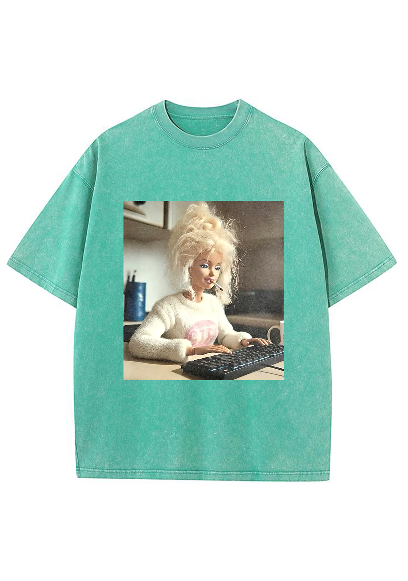 Messy Bun Work From Home Barbie Grunge Y2K Washed Tee