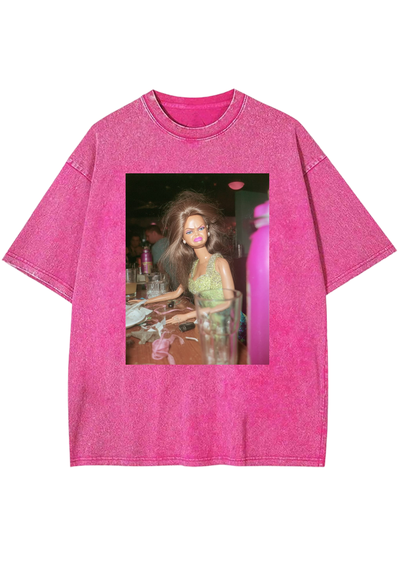 Post-Party Messy Hair Barbie At The Bar Y2K Washed Tee
