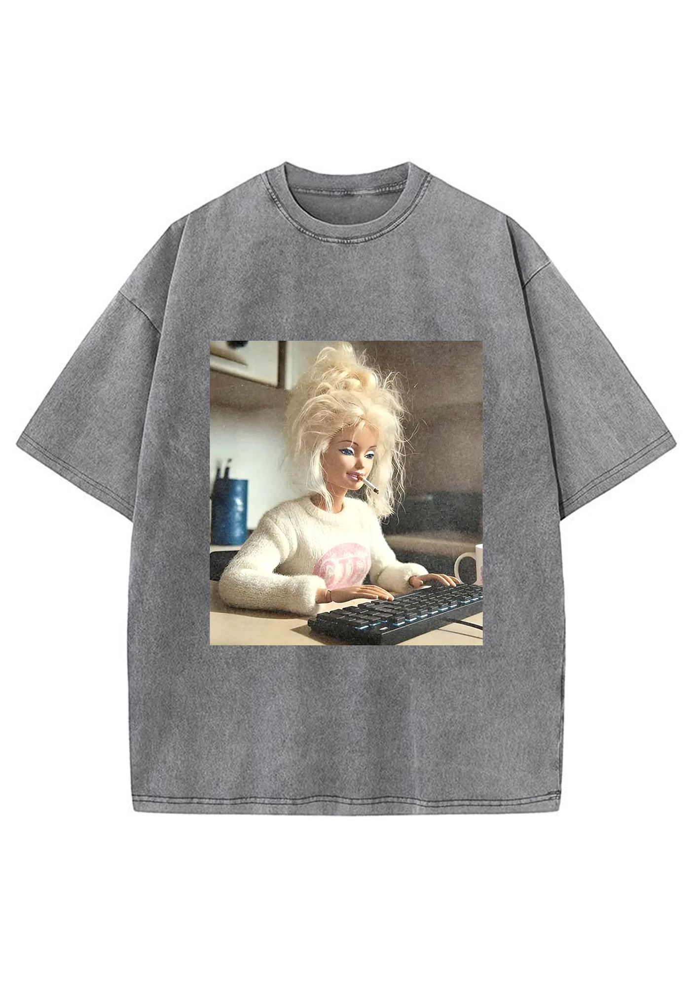 Messy Bun Work From Home Barbie Grunge Y2K Washed Tee