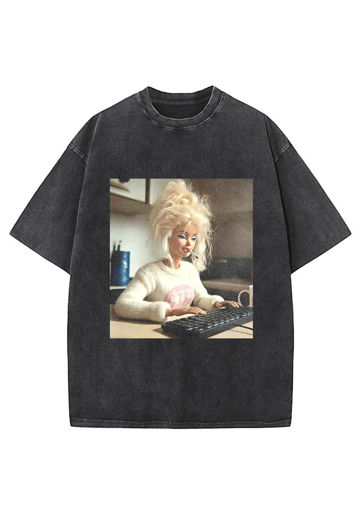 Messy Bun Work From Home Barbie Grunge Y2K Washed Tee