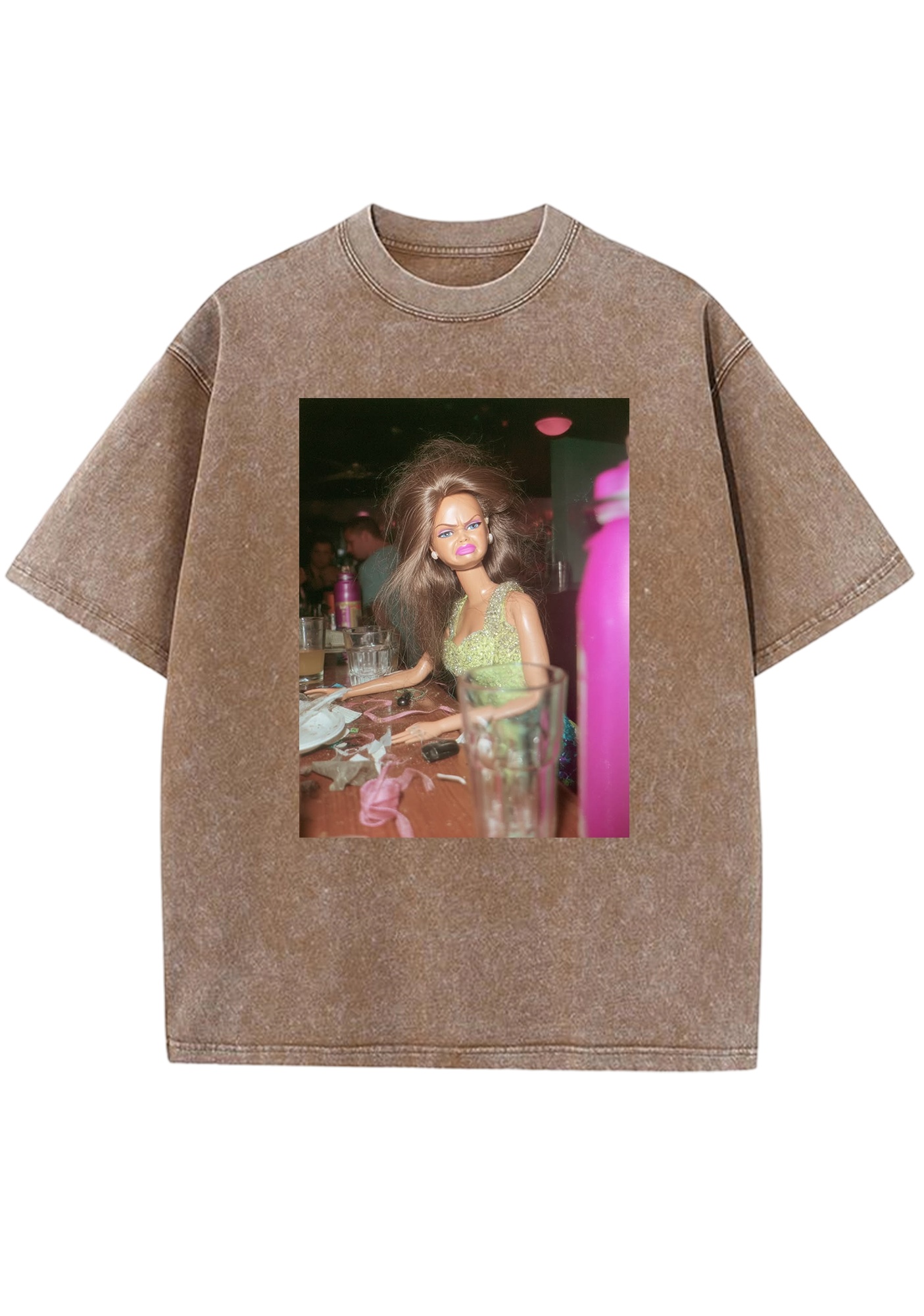 Post-Party Messy Hair Barbie At The Bar Y2K Washed Tee