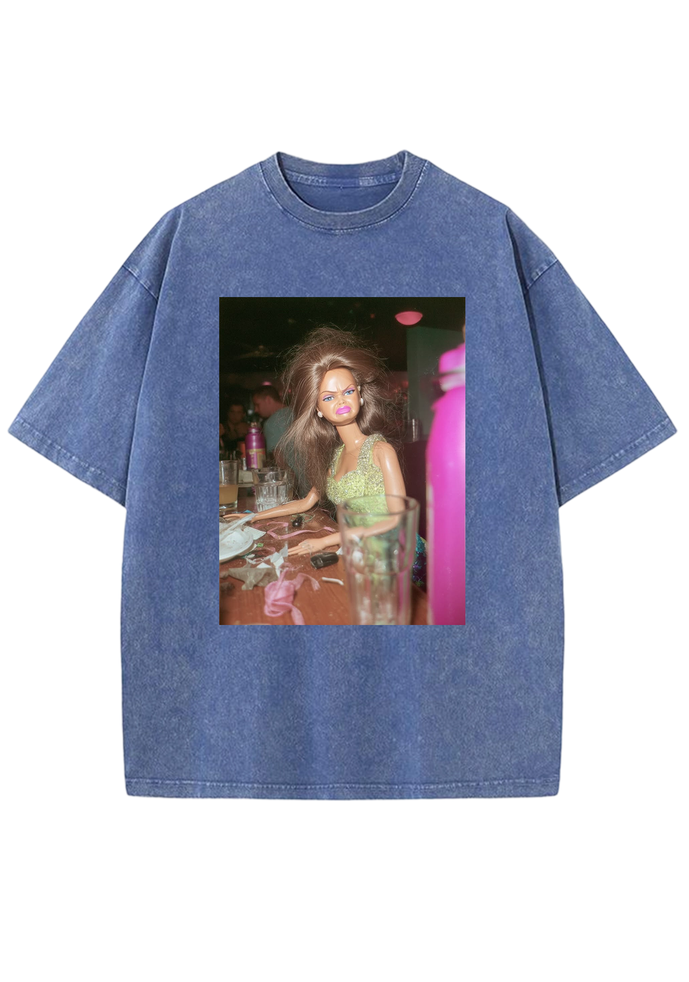 Post-Party Messy Hair Barbie At The Bar Y2K Washed Tee