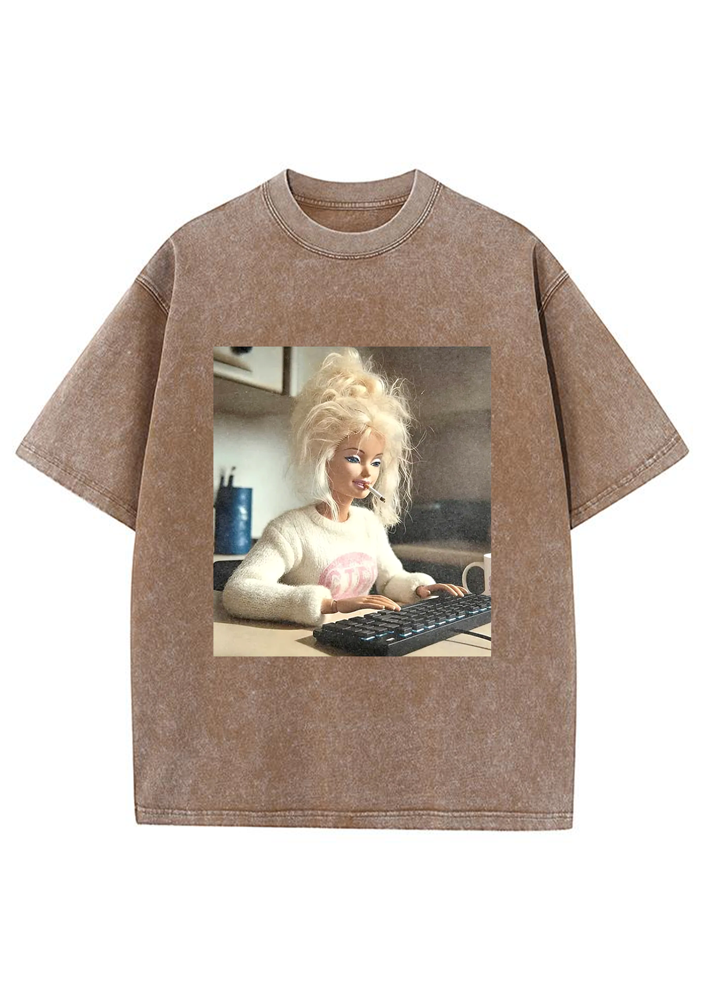 Messy Bun Work From Home Barbie Grunge Y2K Washed Tee