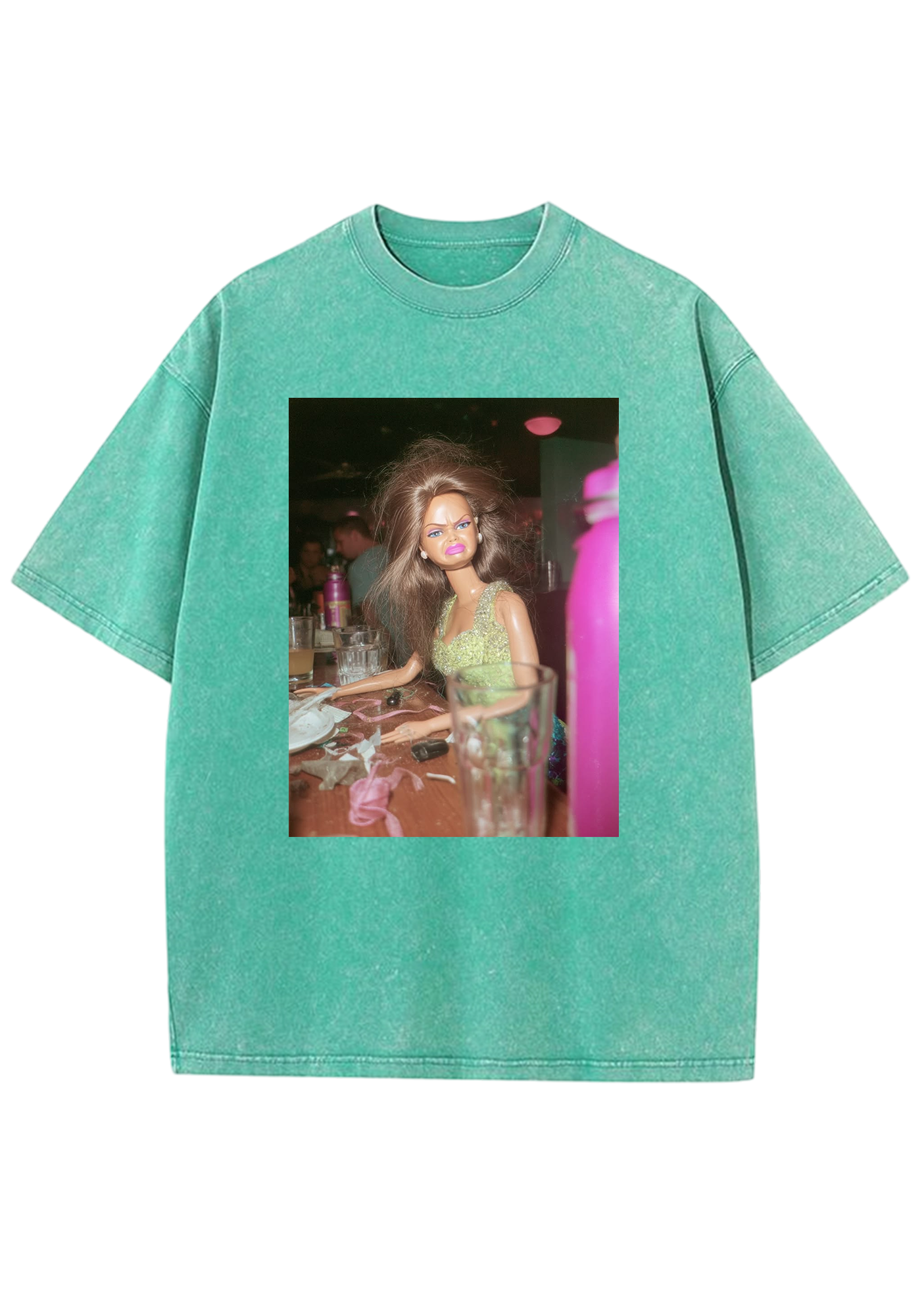 Post-Party Messy Hair Barbie At The Bar Y2K Washed Tee