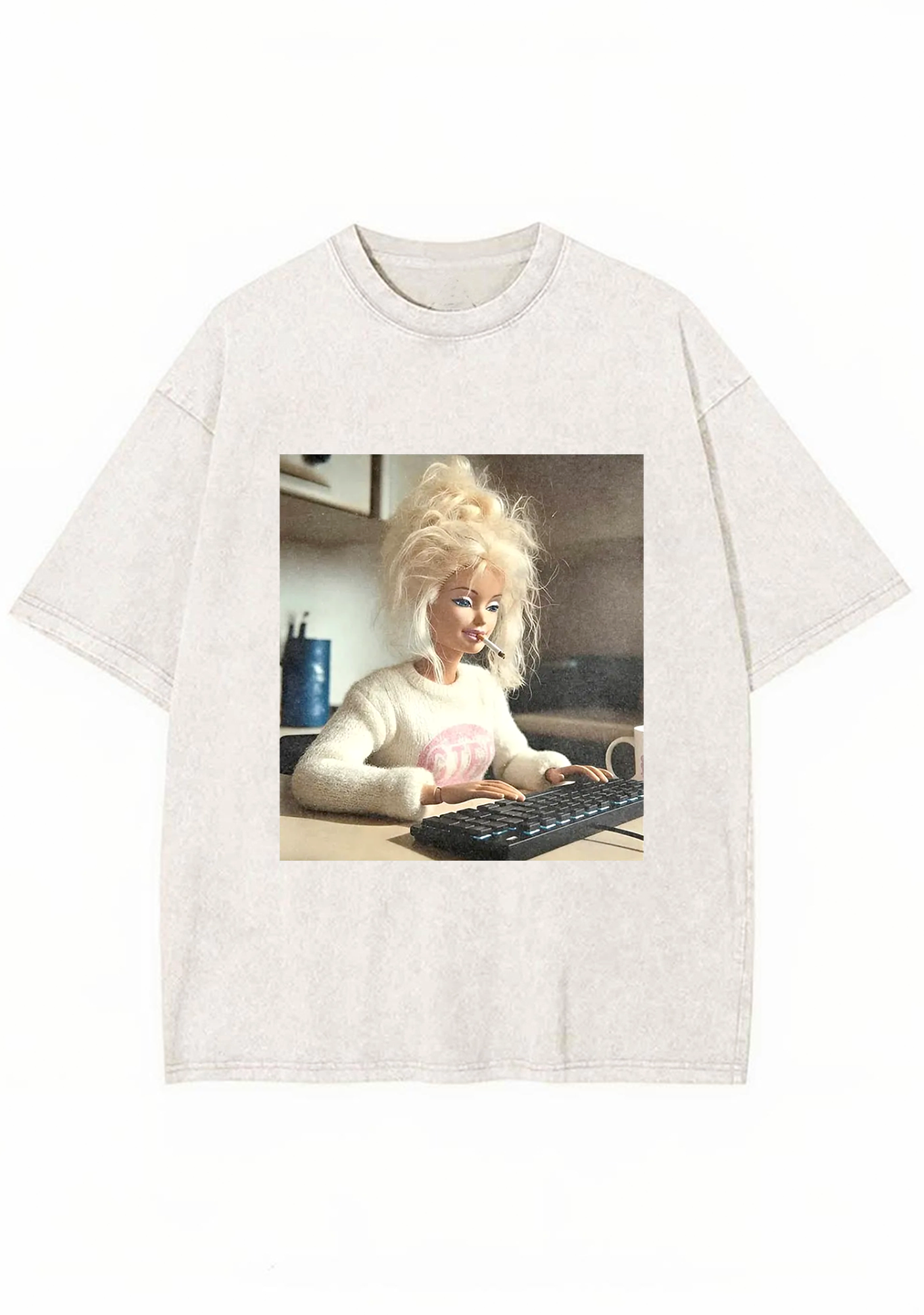 Messy Bun Work From Home Barbie Grunge Y2K Washed Tee