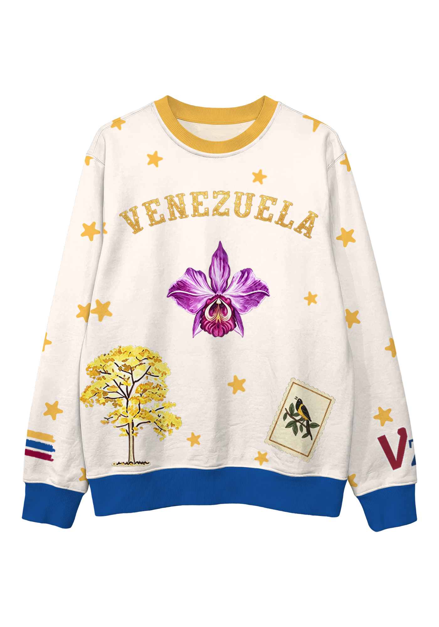 Venezuela National Orchid Yellow Star Tree Bird Stamp Graphic Casual Sweatshirt