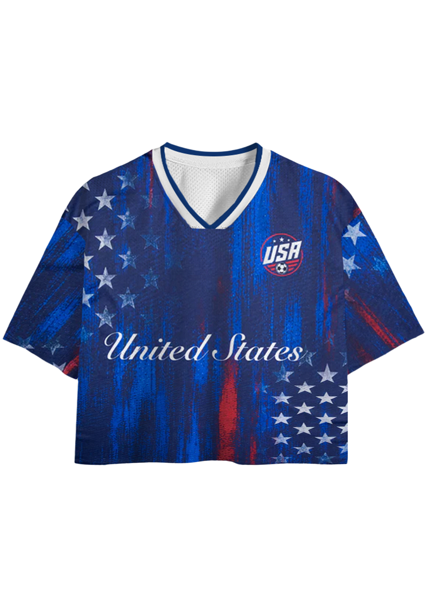  Retro USA Stars & Stripes Cropped Mesh Jersey Shirt