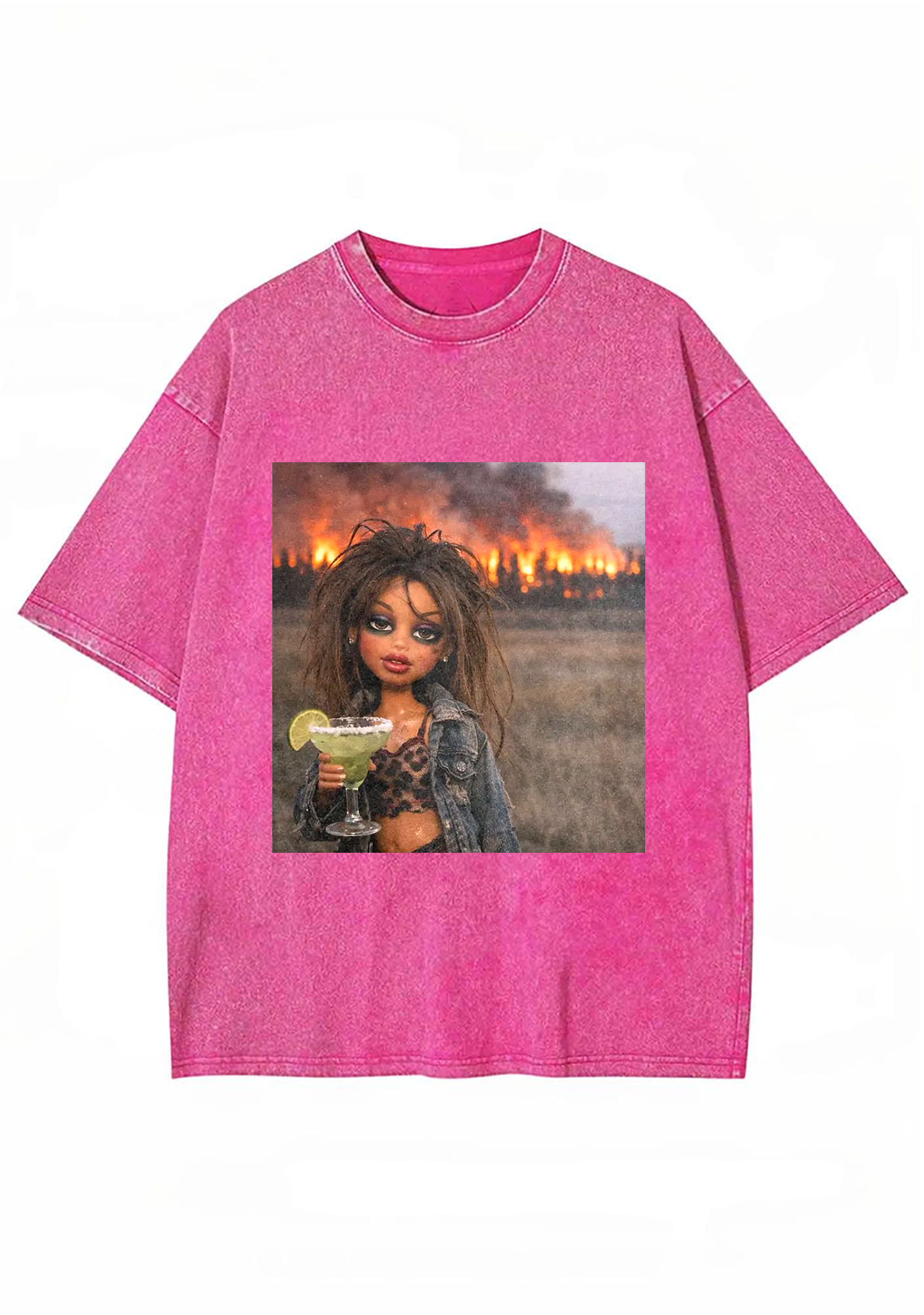 Wildfire Background Bratz Doll Margarita Drink Grunge Y2K Washed Tee