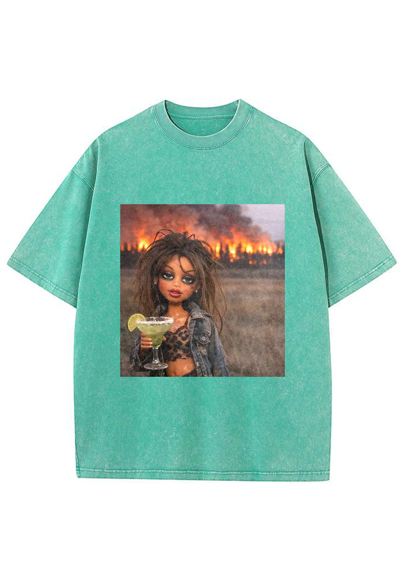 Wildfire Background Bratz Doll Margarita Drink Grunge Y2K Washed Tee