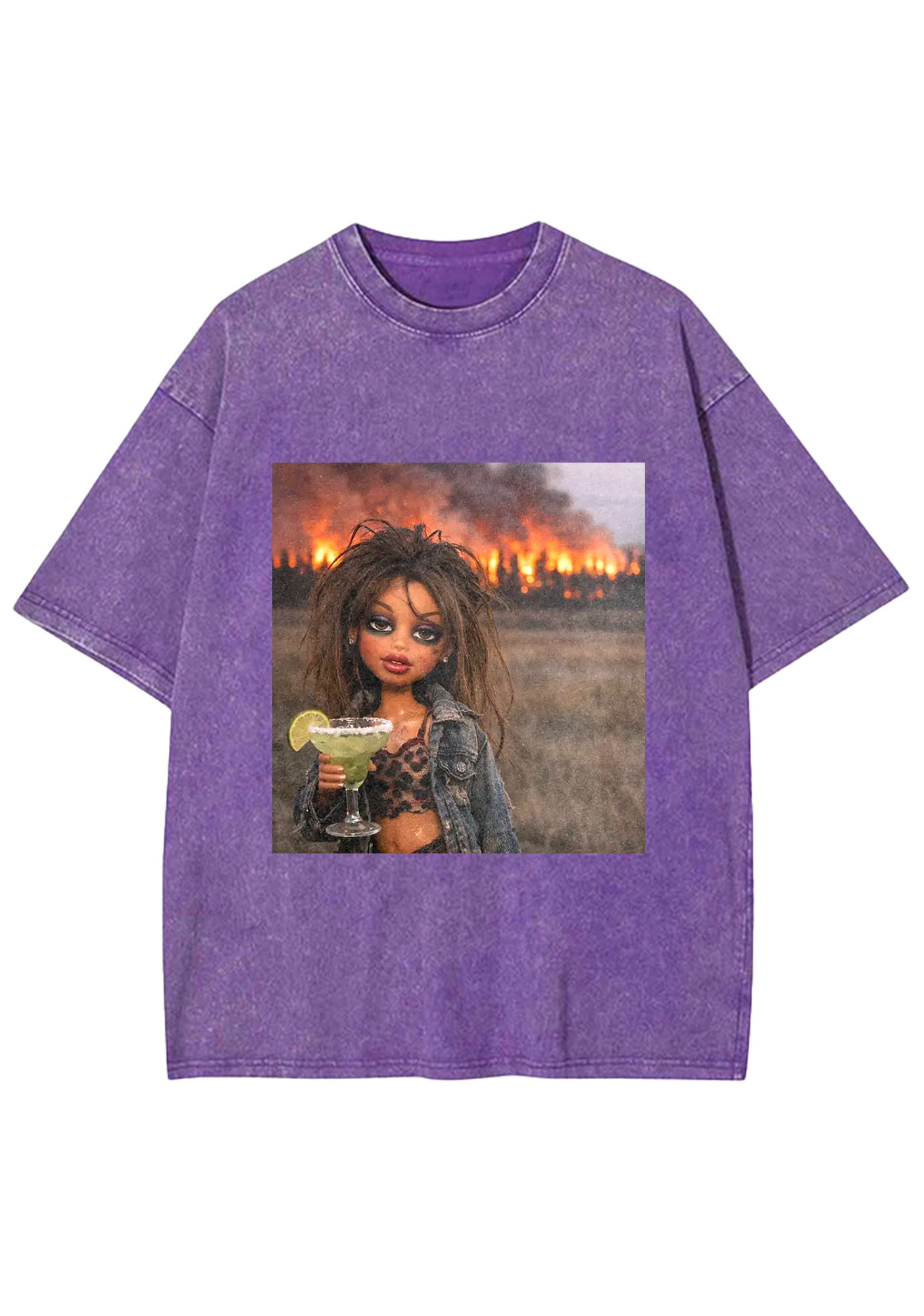 Wildfire Background Bratz Doll Margarita Drink Grunge Y2K Washed Tee