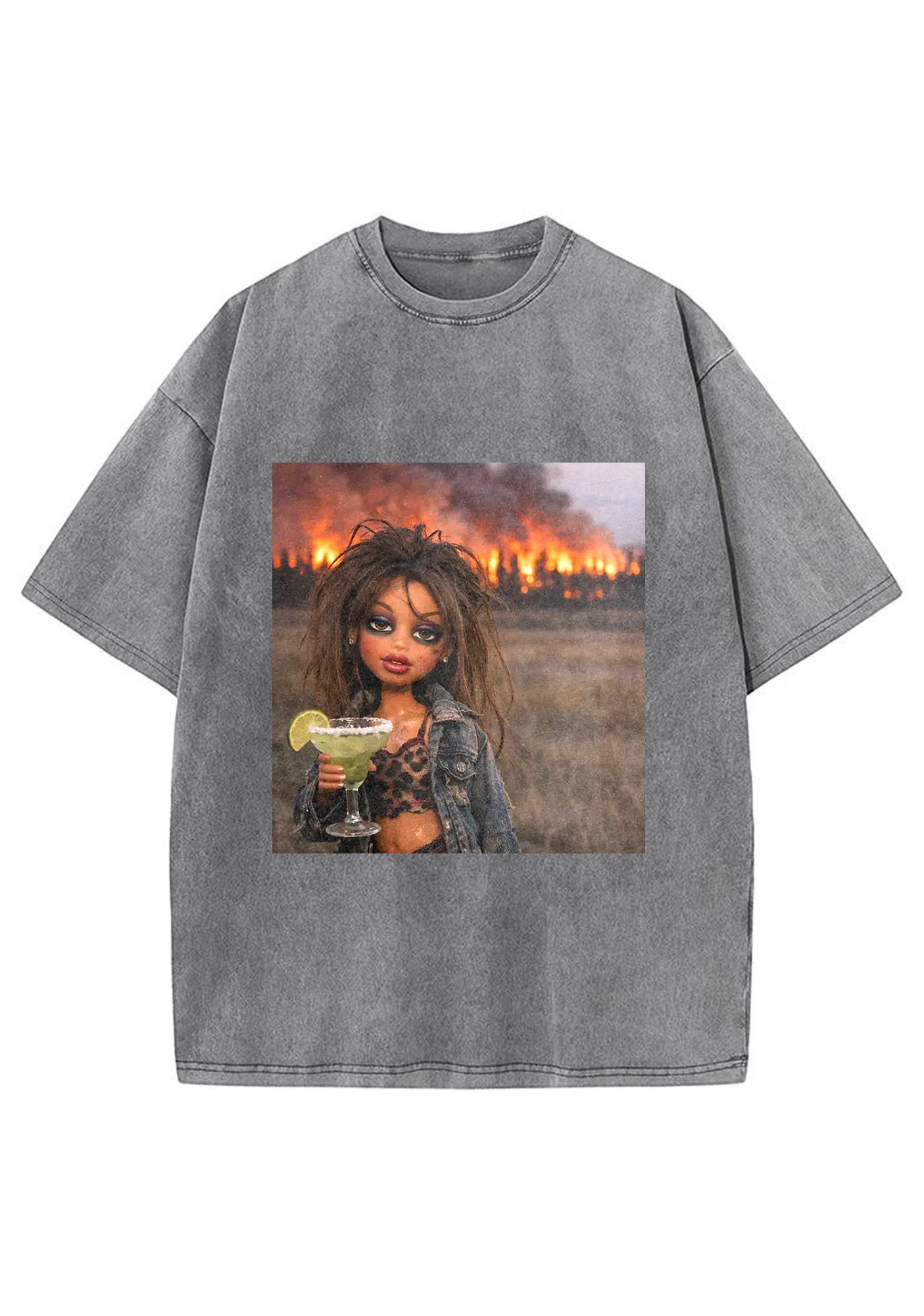 Wildfire Background Bratz Doll Margarita Drink Grunge Y2K Washed Tee